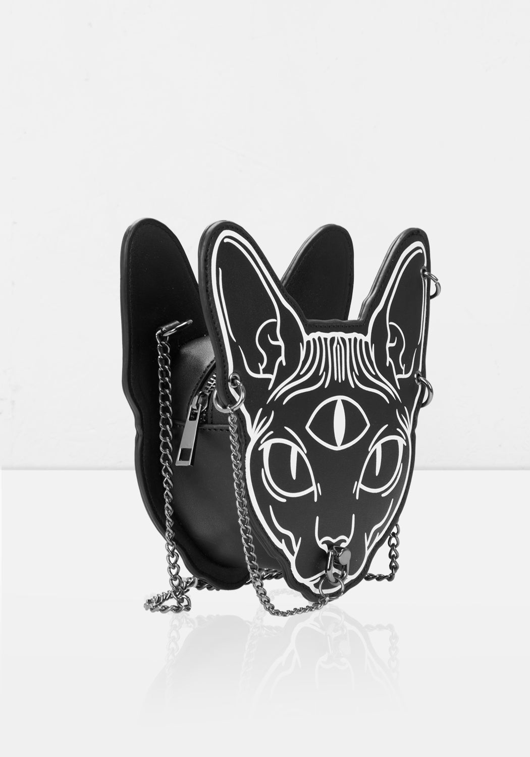 3D Sphynx Head Shoulder Bag with Chain Strap | Faux Leather Gothic Purse