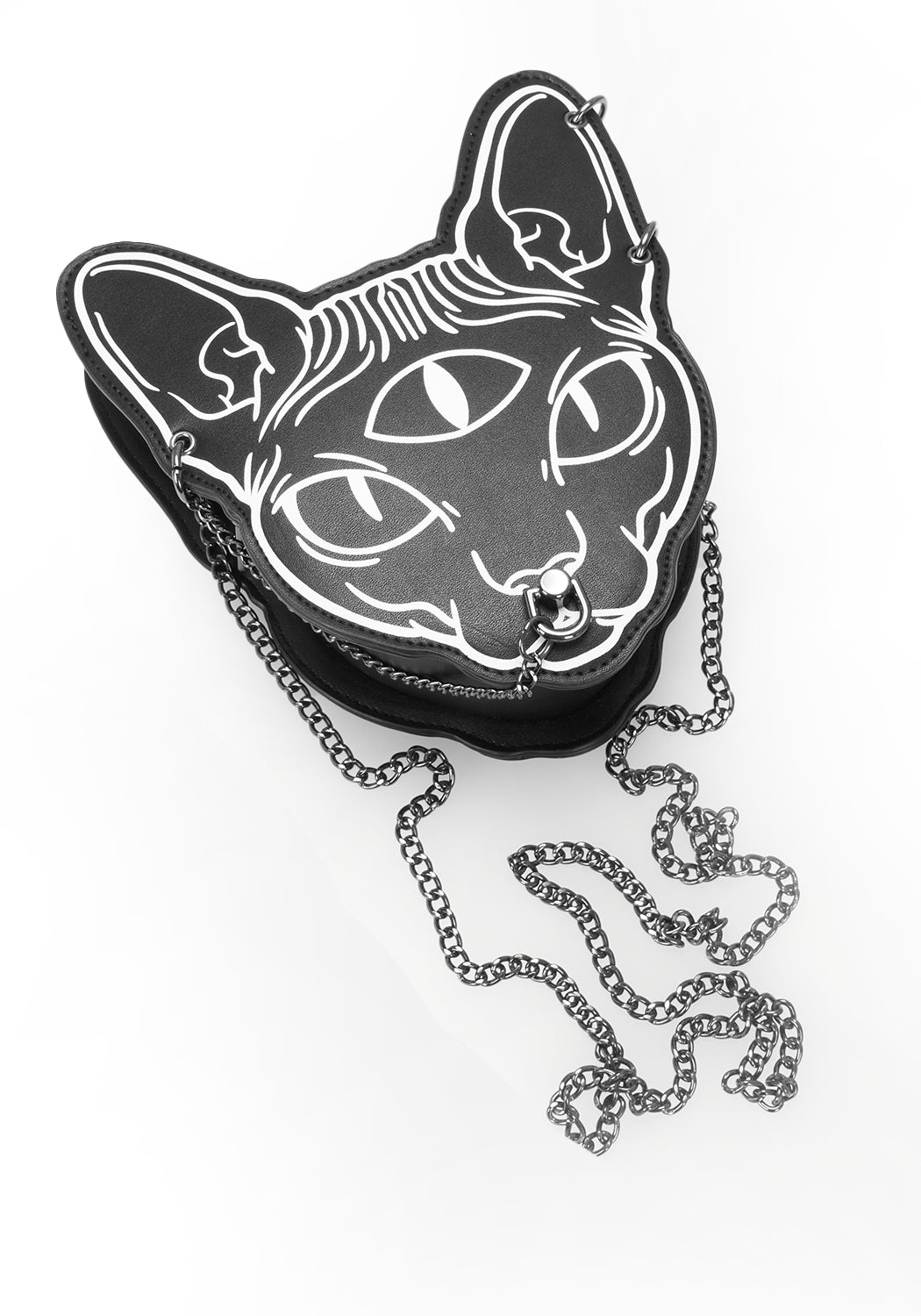 3D Sphynx Head Shoulder Bag with Chain Strap | Faux Leather Gothic Purse