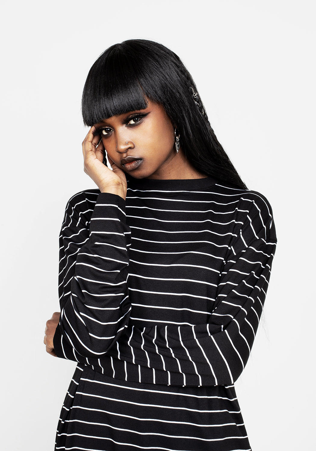 Oversized Long Sleeve Striped Tee with Dropped Shoulders | Vivaldi