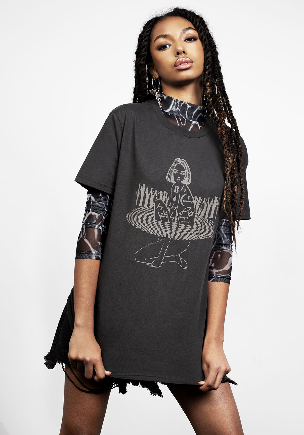 Black Graphic Tee with Demonic Prints | Sustainable Cotton T-Shirt