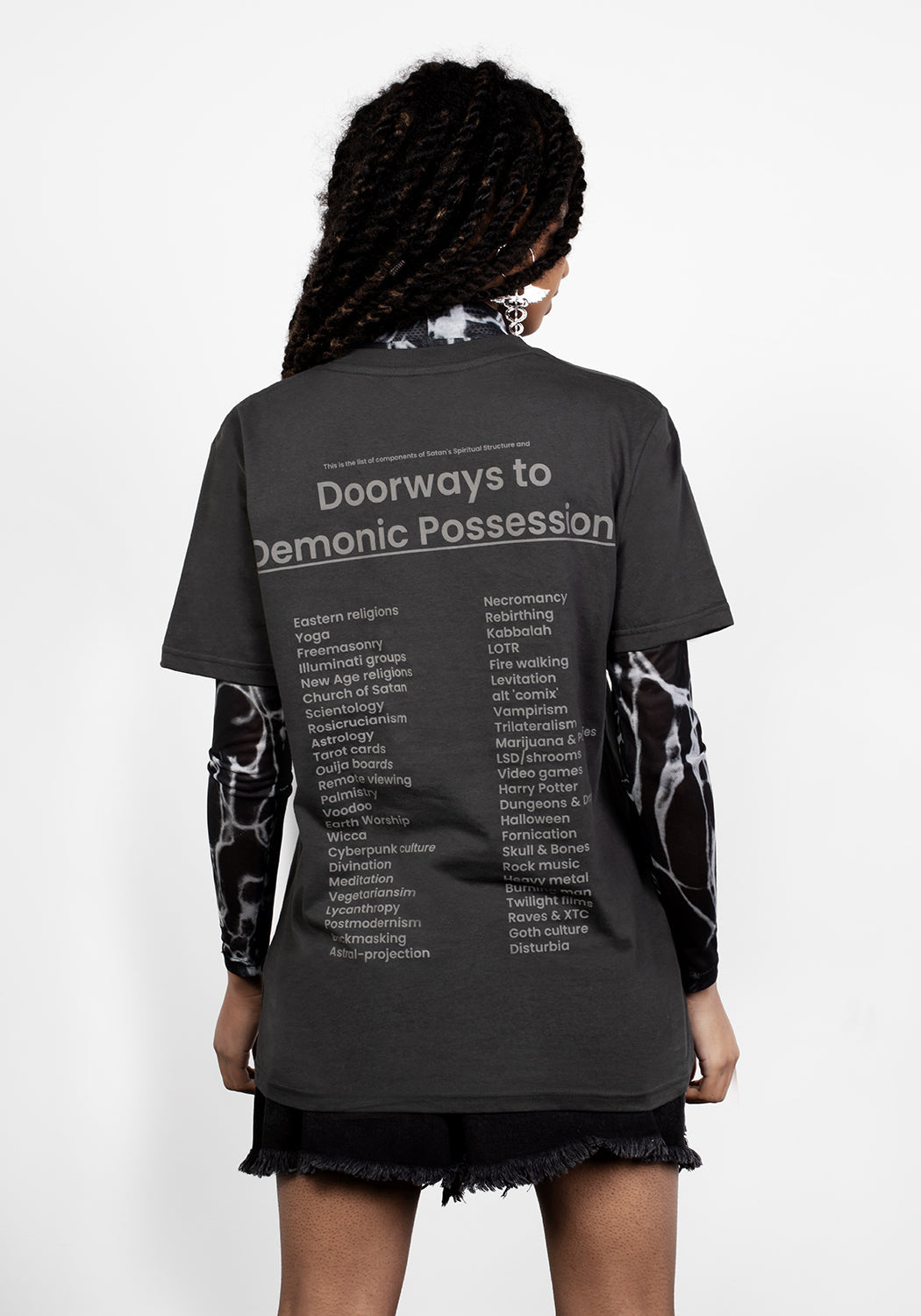 Black Graphic Tee with Demonic Prints | Sustainable Cotton T-Shirt