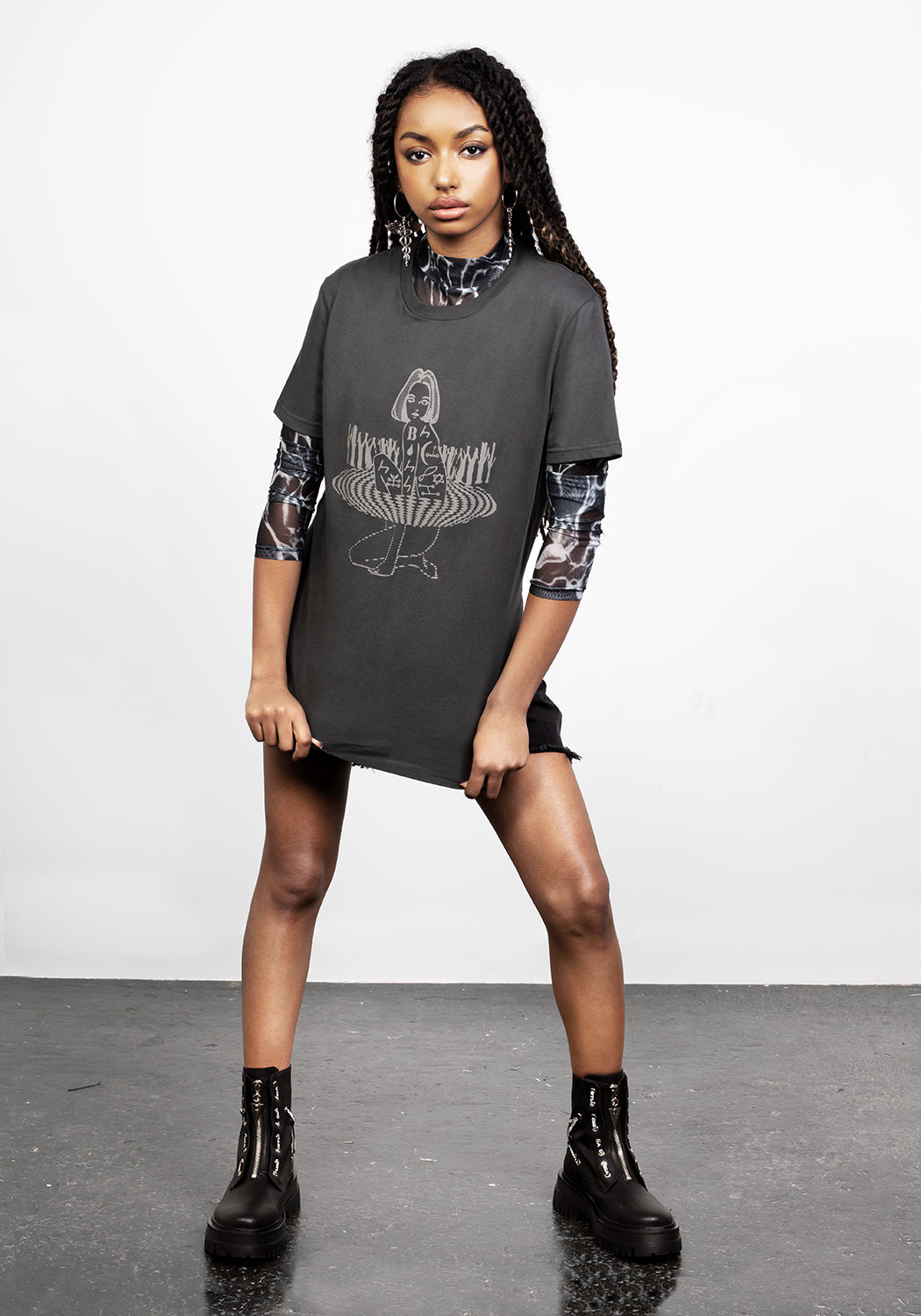 Black Graphic Tee with Demonic Prints | Sustainable Cotton T-Shirt