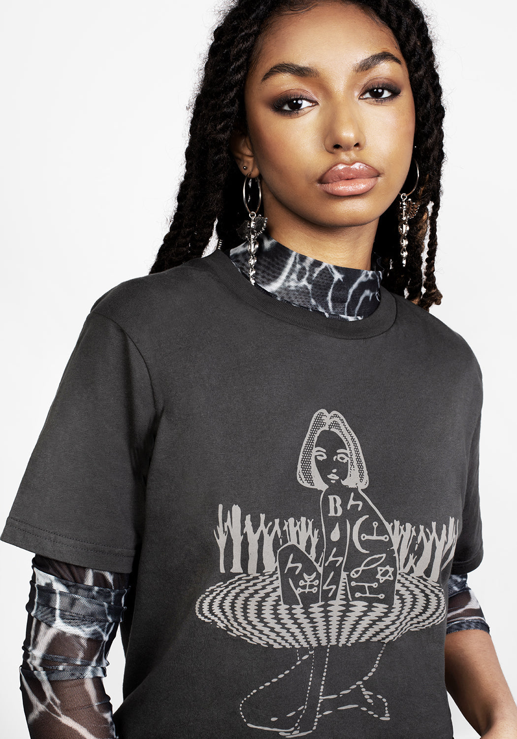 Black Graphic Tee with Demonic Prints | Sustainable Cotton T-Shirt