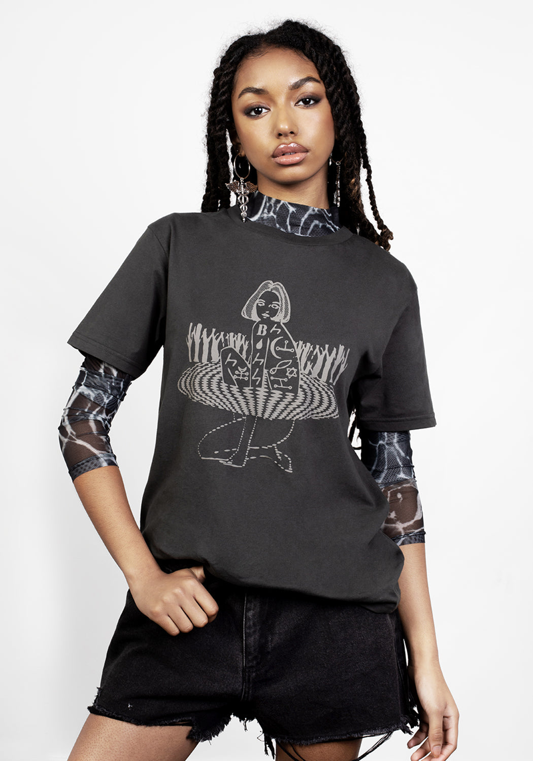 Black Graphic Tee with Demonic Prints | Sustainable Cotton T-Shirt
