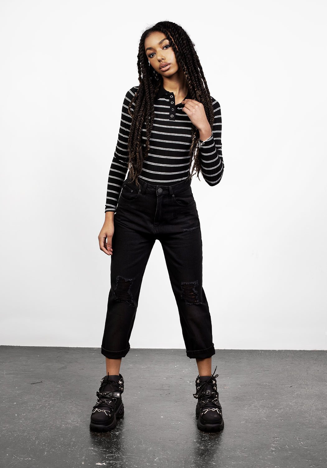 90s Striped Bodysuit with Snap Button Closure | SLASH