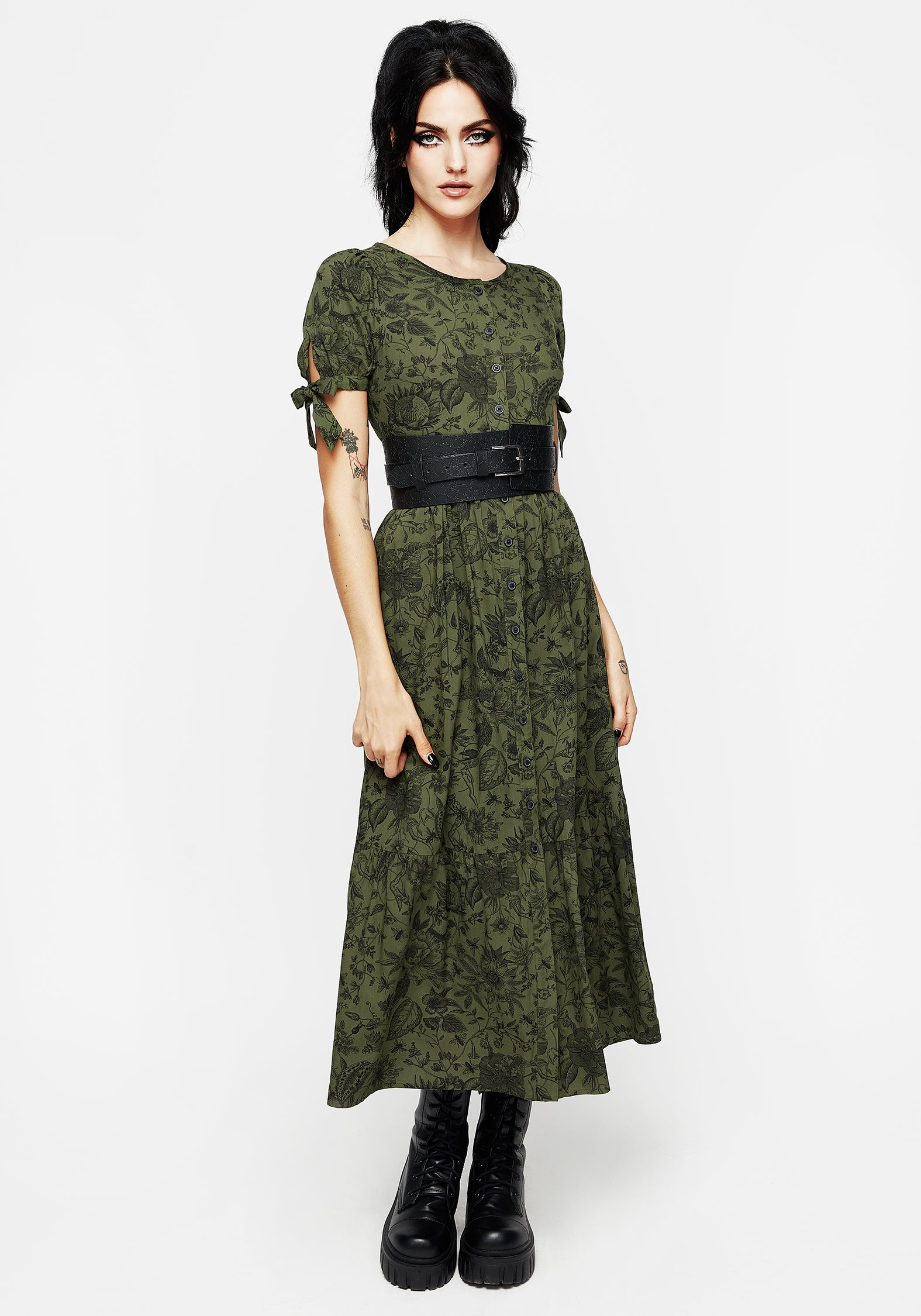 Floral Print Button-Up Dress with Pockets | Meadowflowers