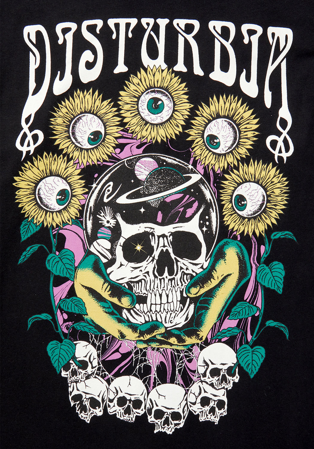 Black Graphic Long Sleeve T-Shirt with Skullflower Print | PALMS