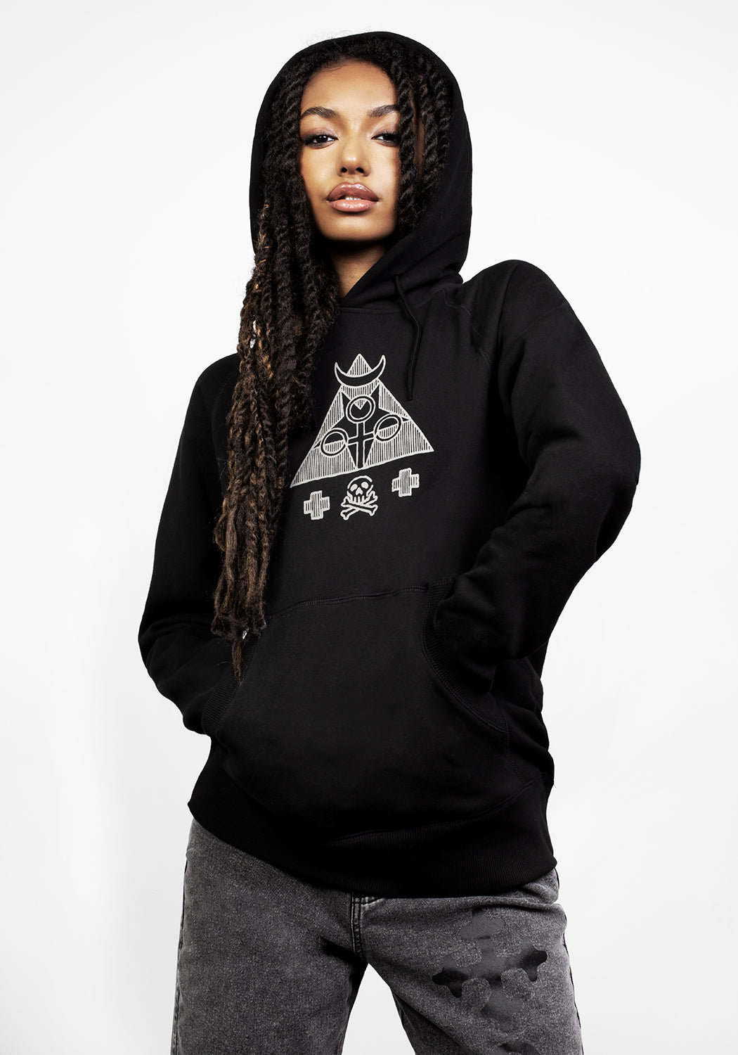 Black Oversized Pullover Hoodie with Magical Print | Mystic