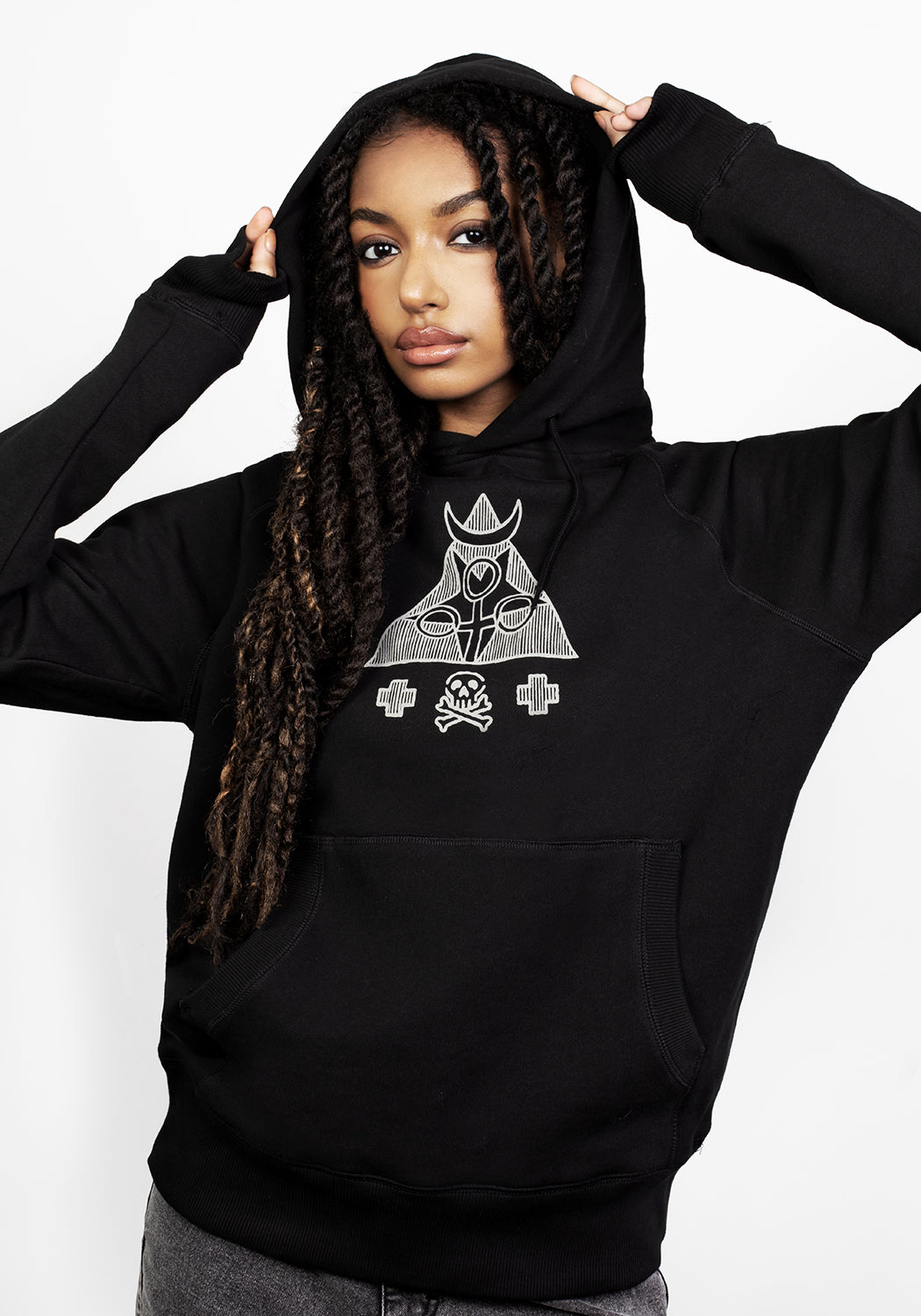 Black Oversized Pullover Hoodie with Magical Print | Mystic