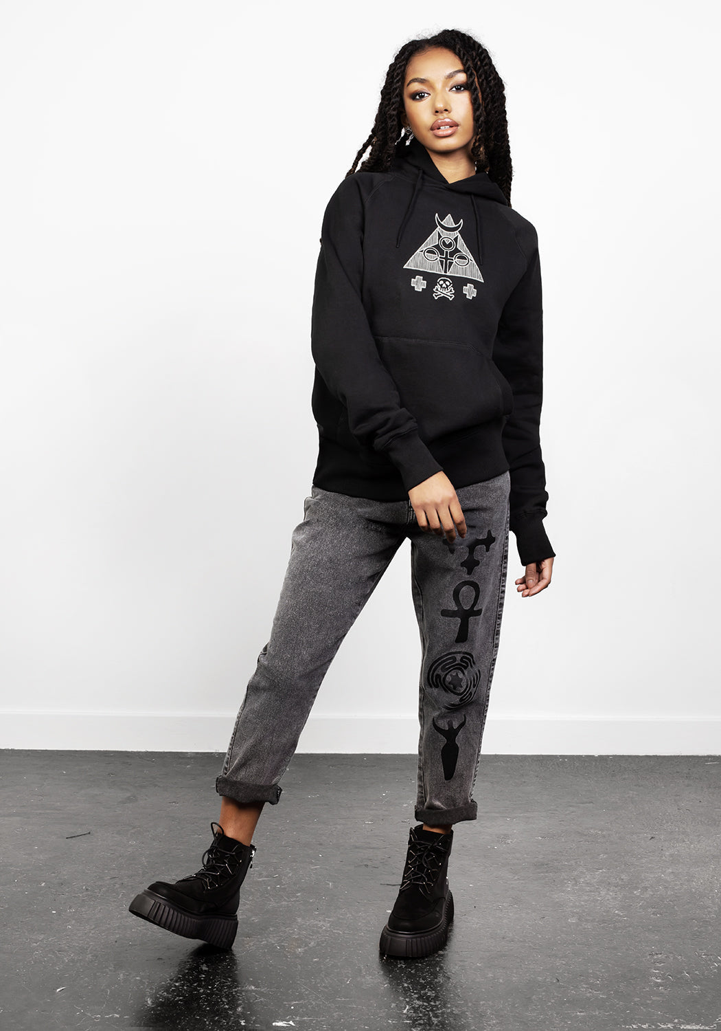 Black Oversized Pullover Hoodie with Magical Print | Mystic