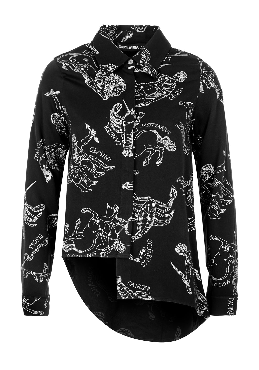 Oversized Asymmetric Shirt with Zodiac Print | Black Rayon Blouse