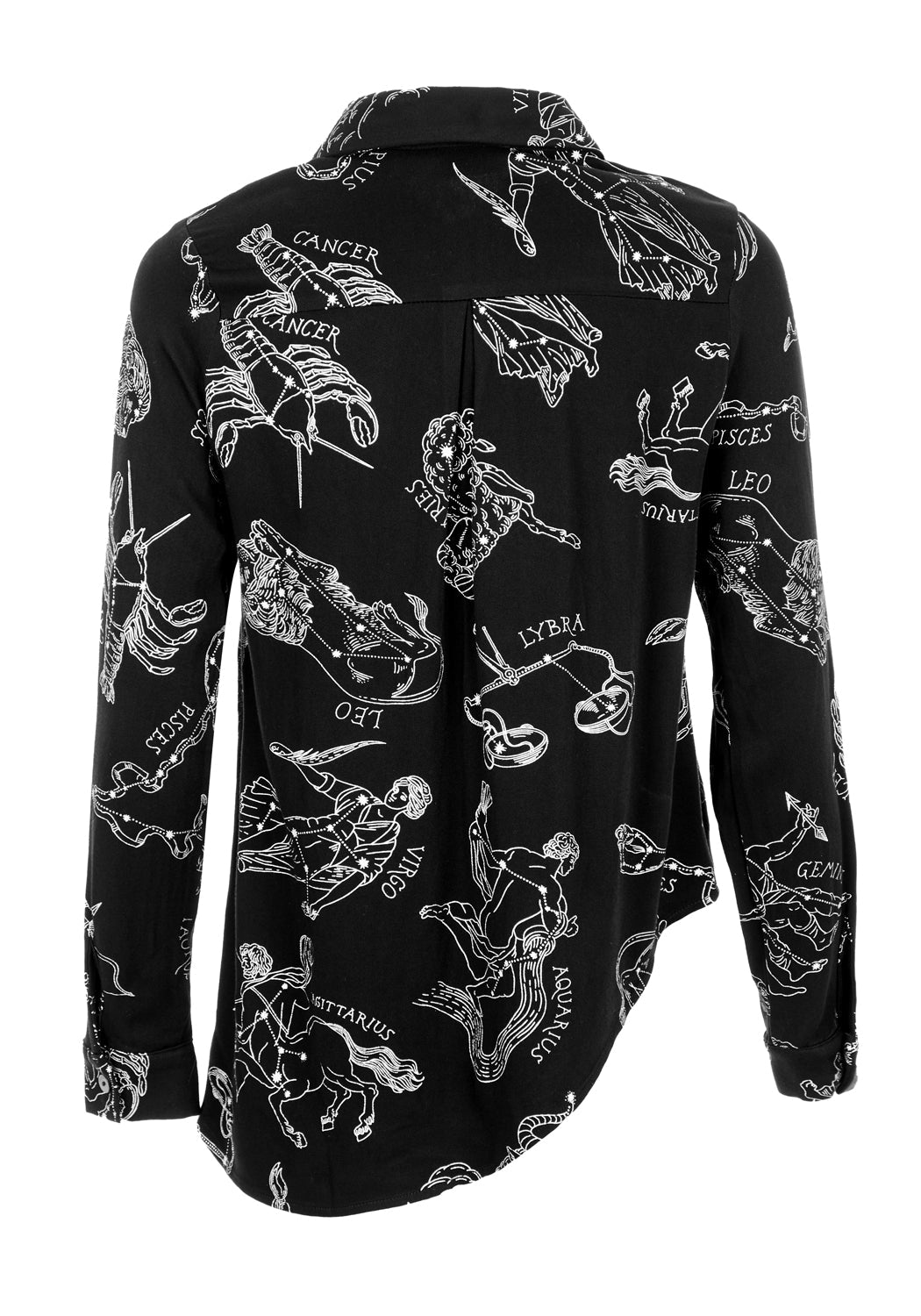 Oversized Asymmetric Shirt with Zodiac Print | Black Rayon Blouse