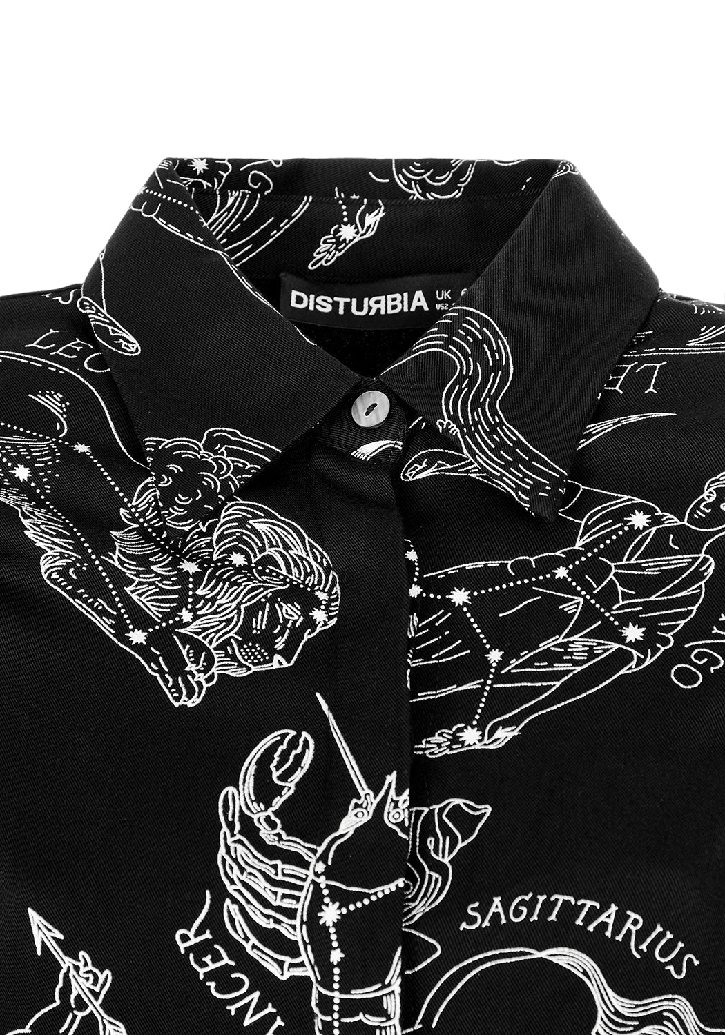 Oversized Asymmetric Shirt with Zodiac Print | Black Rayon Blouse