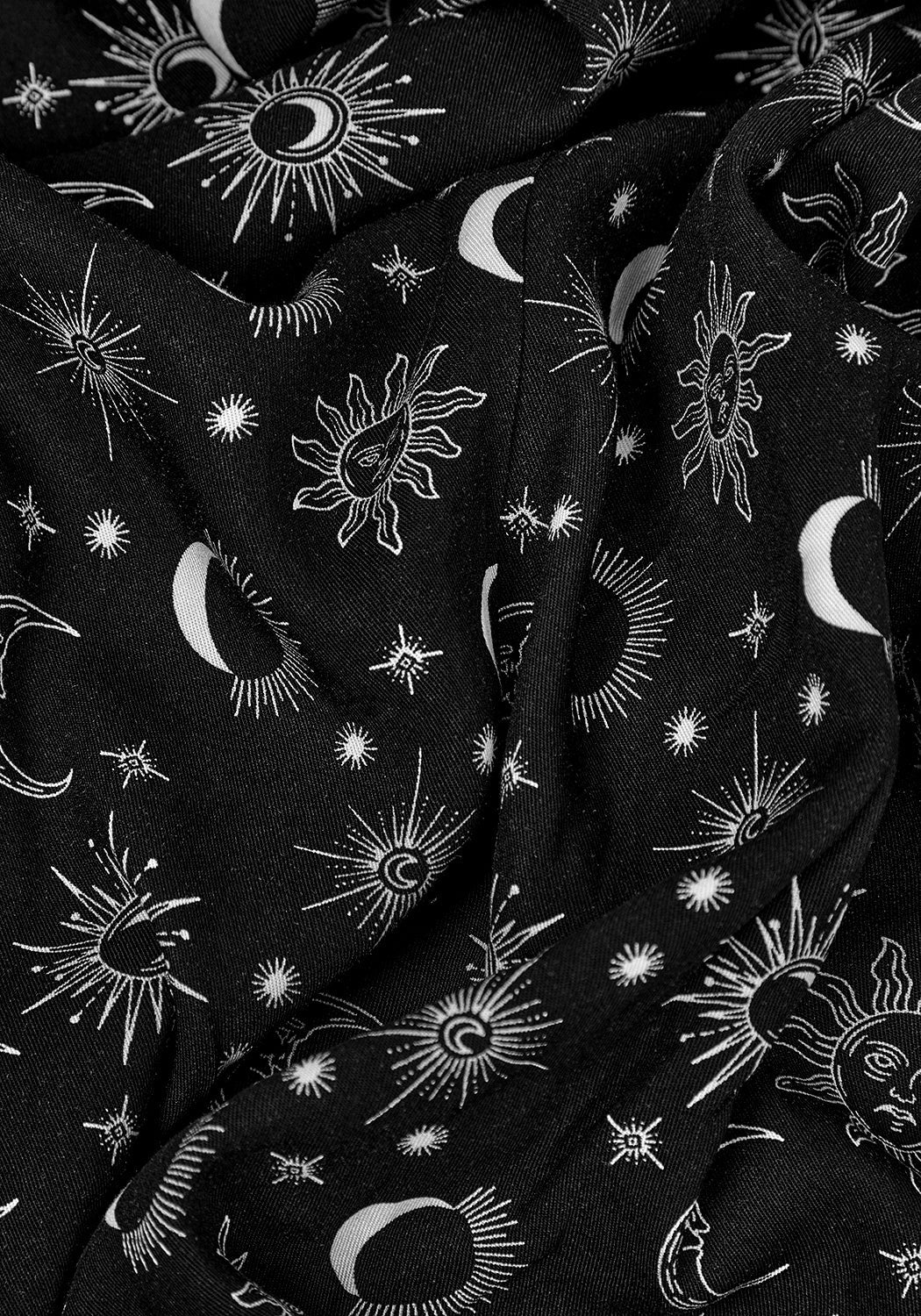Black Star & Moon Midi Dress with V-Neck & 3/4 Sleeves | Moonbeam