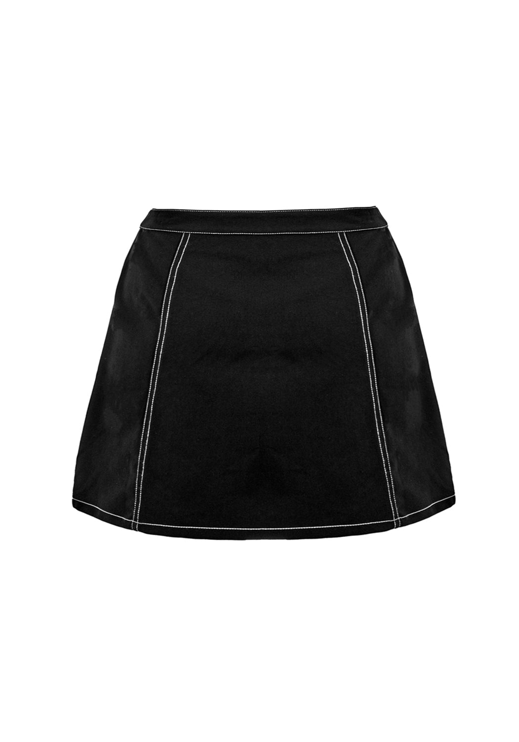 Black A-Line Mini Skirt with Contrast Stitch & Pockets | ALUMNA