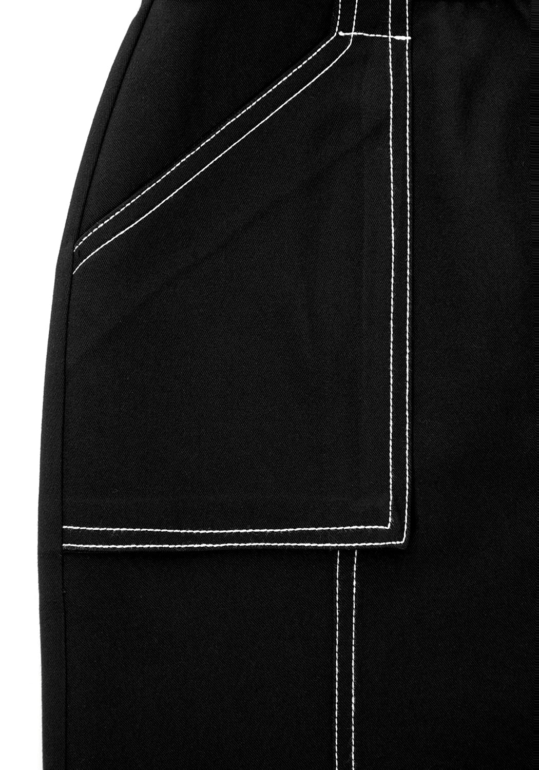 Black A-Line Mini Skirt with Contrast Stitch & Pockets | ALUMNA