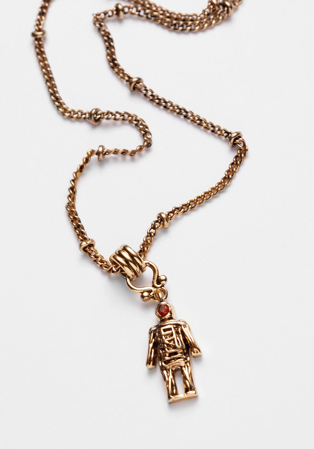 Gold-Plated Wicker Man Pendant Necklace with Cubic Zirconia | Delicate Trace Chain