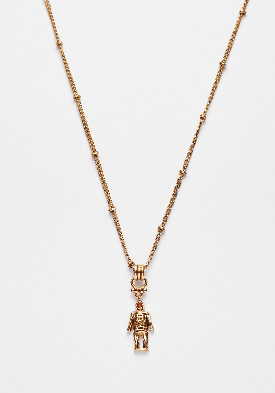 Gold-Plated Wicker Man Pendant Necklace with Cubic Zirconia | Delicate Trace Chain