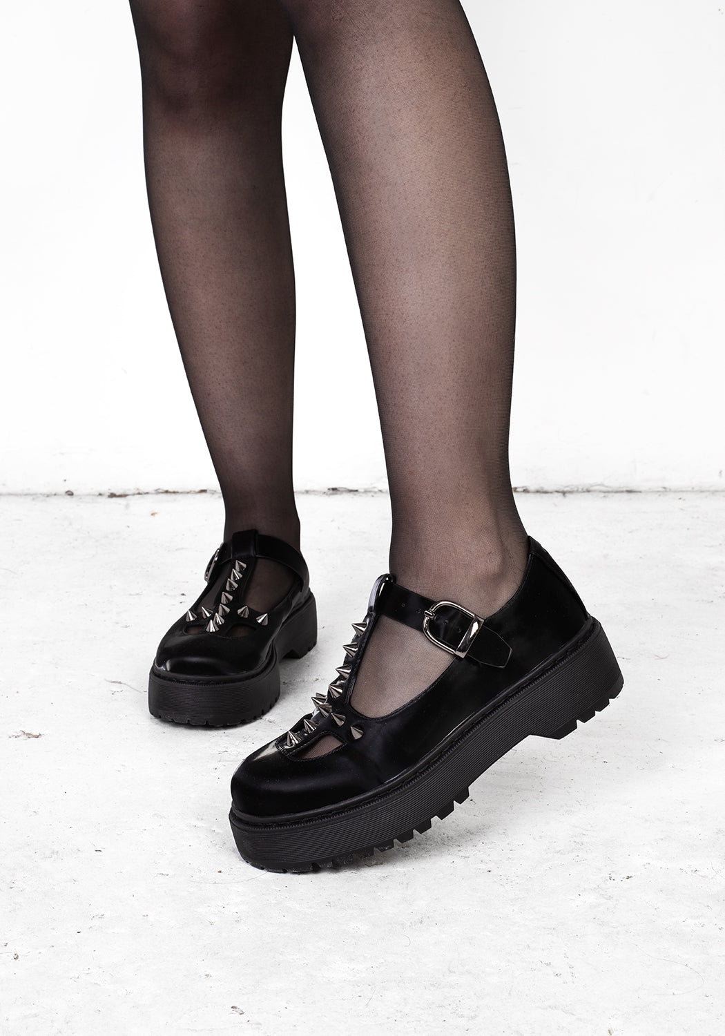 Gothic Mary Jane Platform Shoes with Studs & Buckle | Cursed Collection