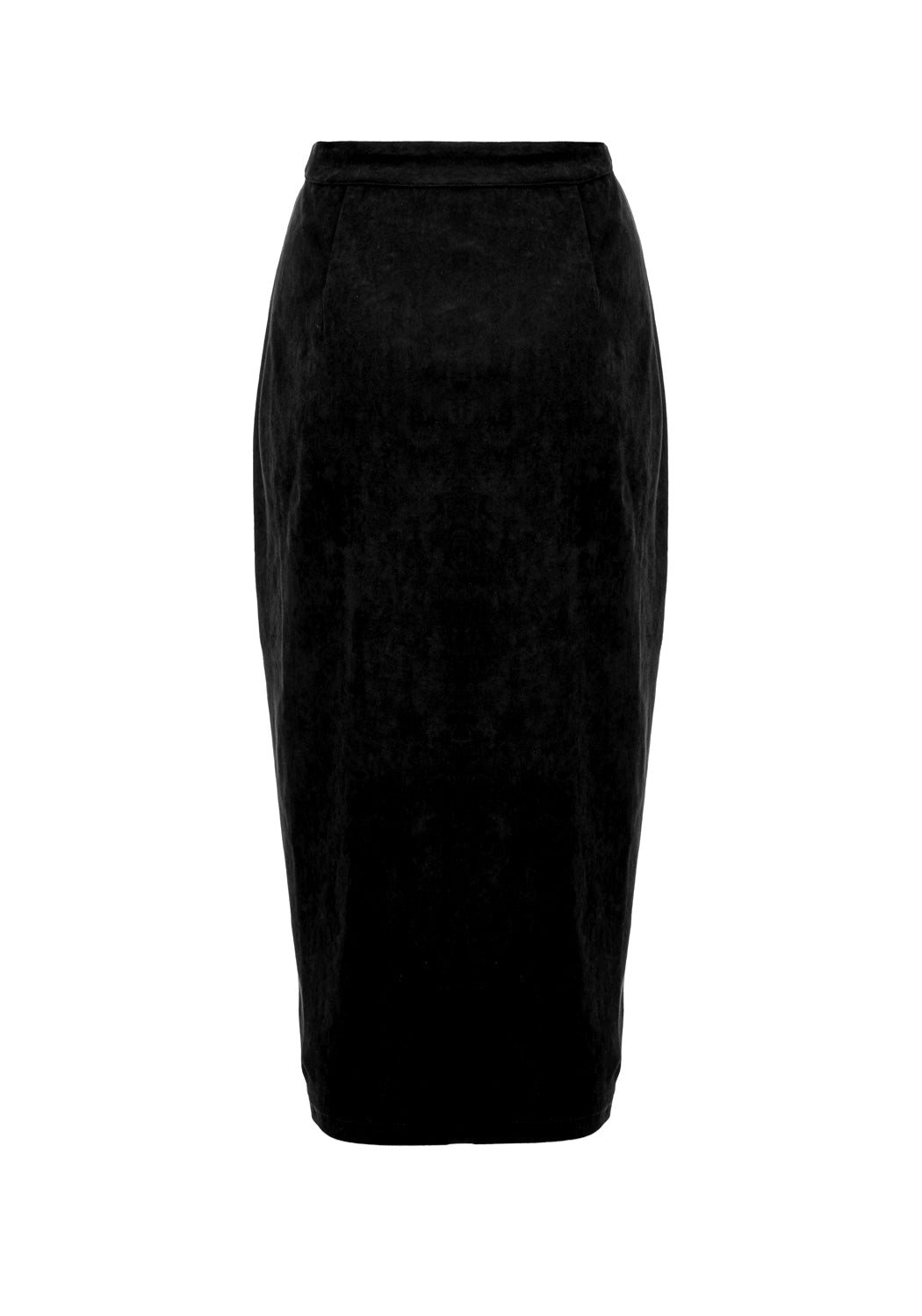 Black Suede Midi Skirt with A-Line Cut & Stretchy Fabric | Tanya