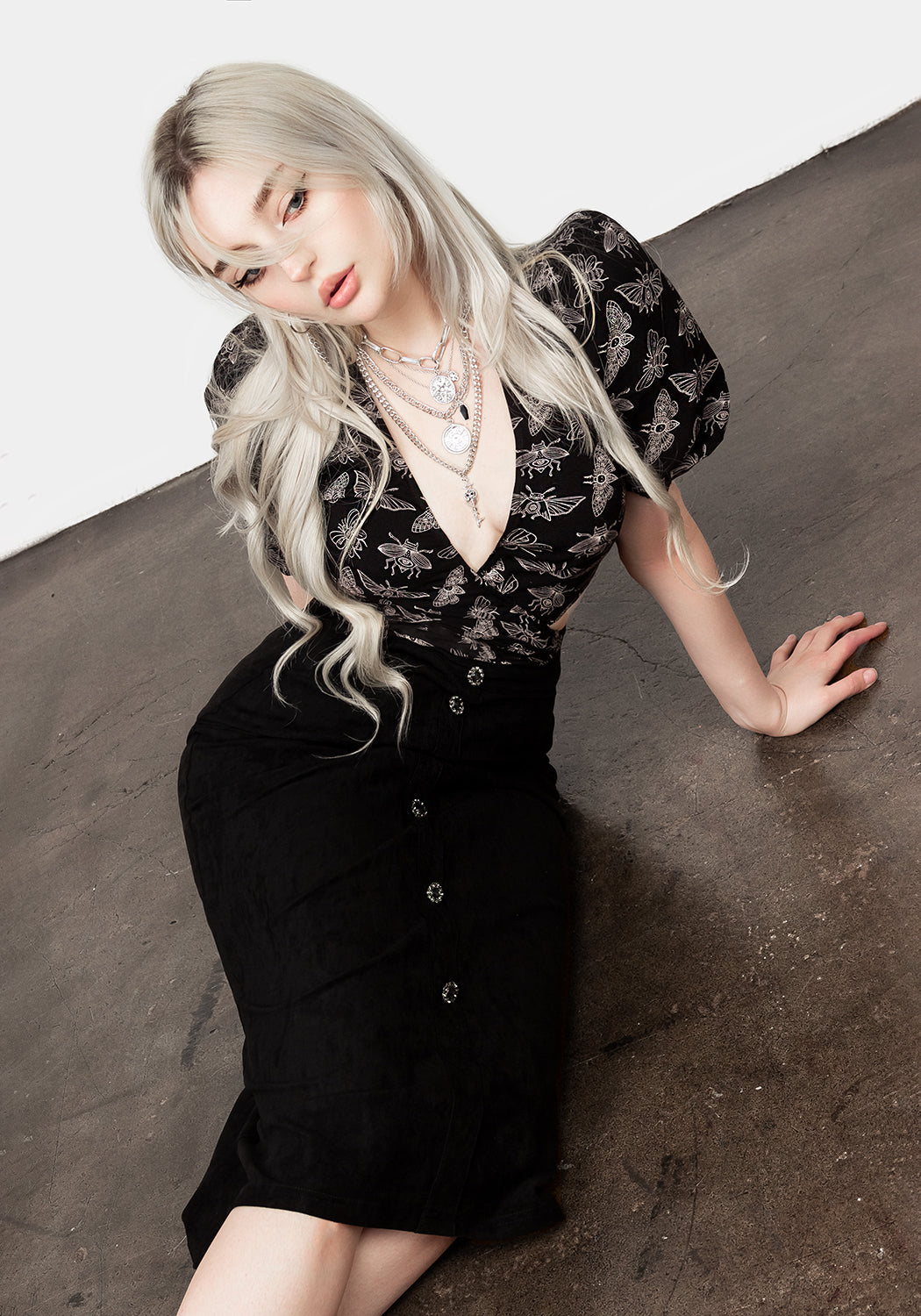 Black Suede Midi Skirt with A-Line Cut & Stretchy Fabric | Tanya