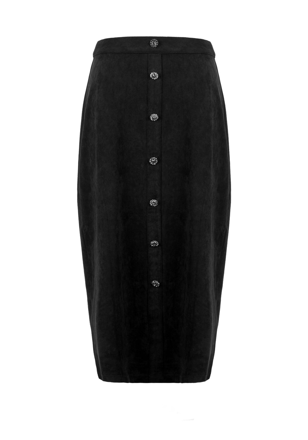 Black Suede Midi Skirt with A-Line Cut & Stretchy Fabric | Tanya