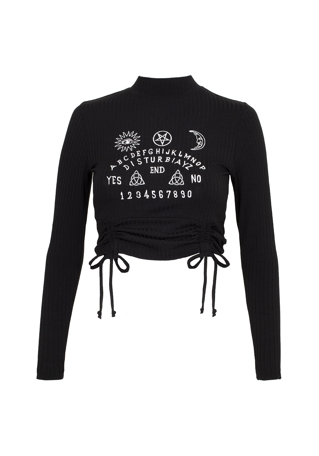 Ruched Crop Top with Ribbed Jersey & Ouija Embroidery | Valefor