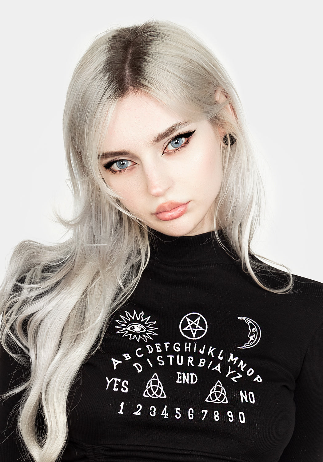 Ruched Crop Top with Ribbed Jersey & Ouija Embroidery | Valefor