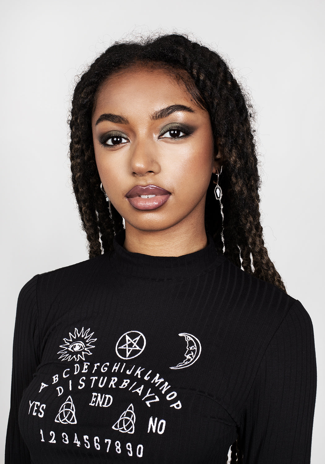 Ruched Crop Top with Ribbed Jersey & Ouija Embroidery | Valefor