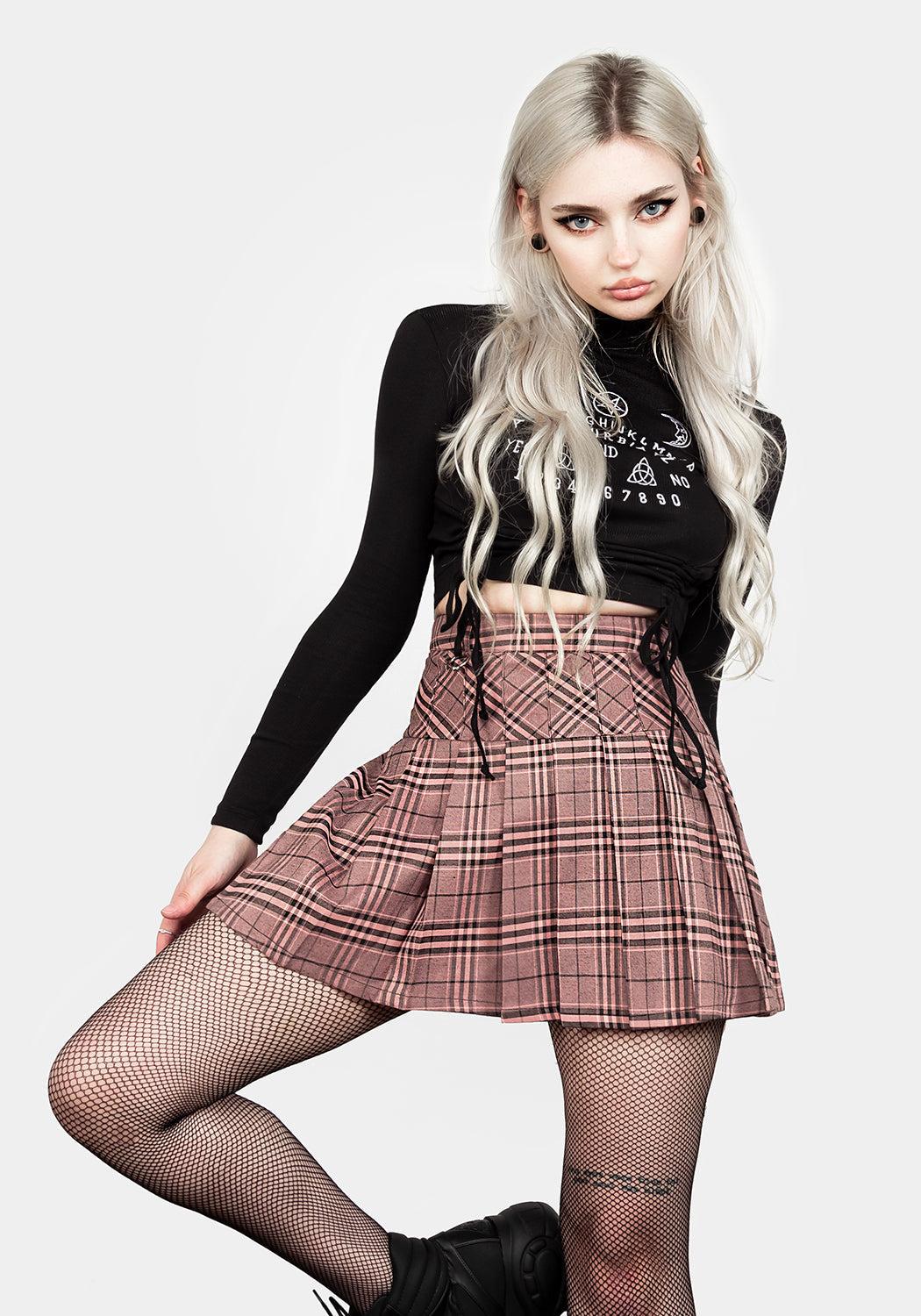 Pink & Black Check Mini Tennis Skirt with Pleats | Lovebuzz