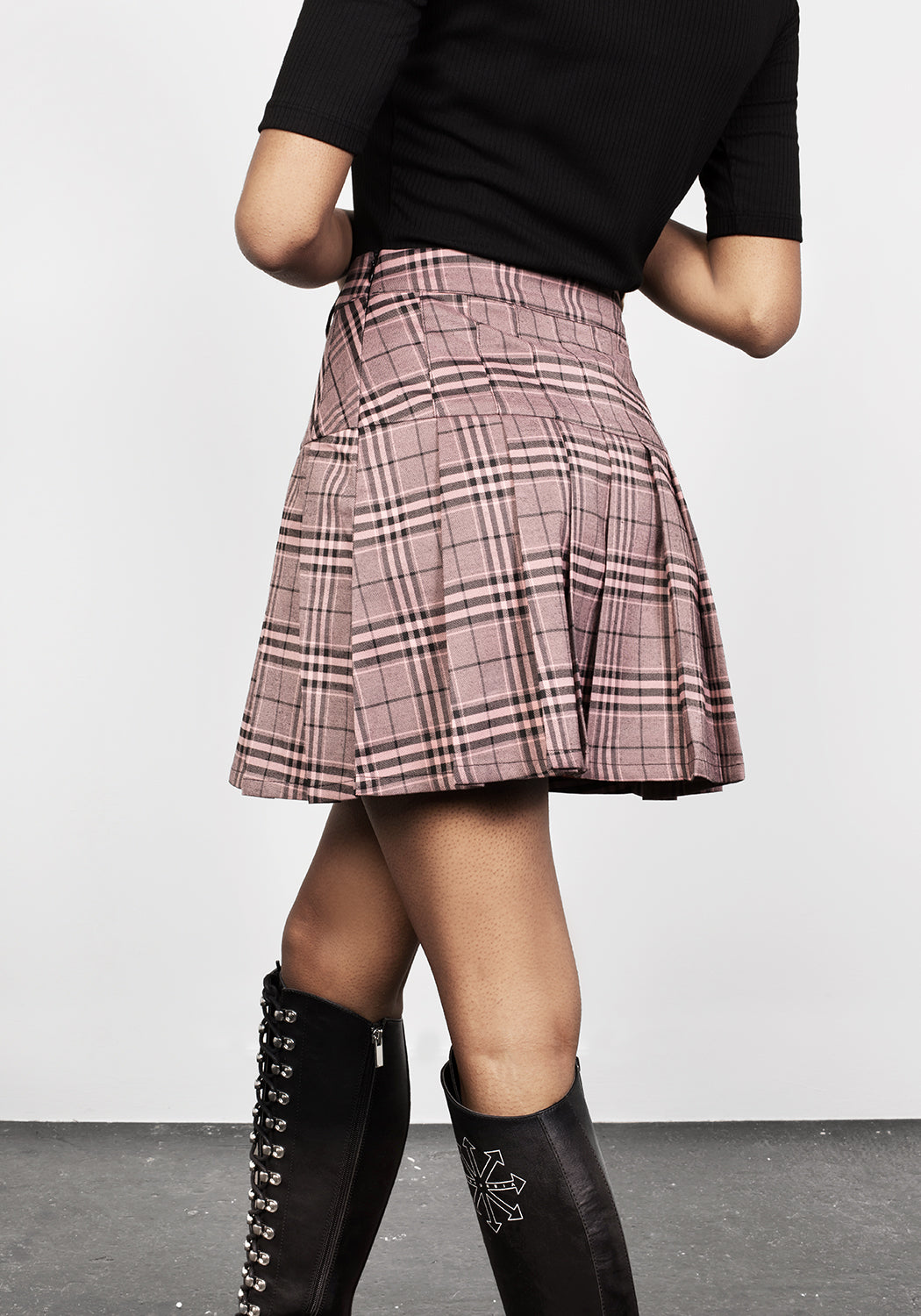Pink & Black Check Mini Tennis Skirt with Pleats | Lovebuzz