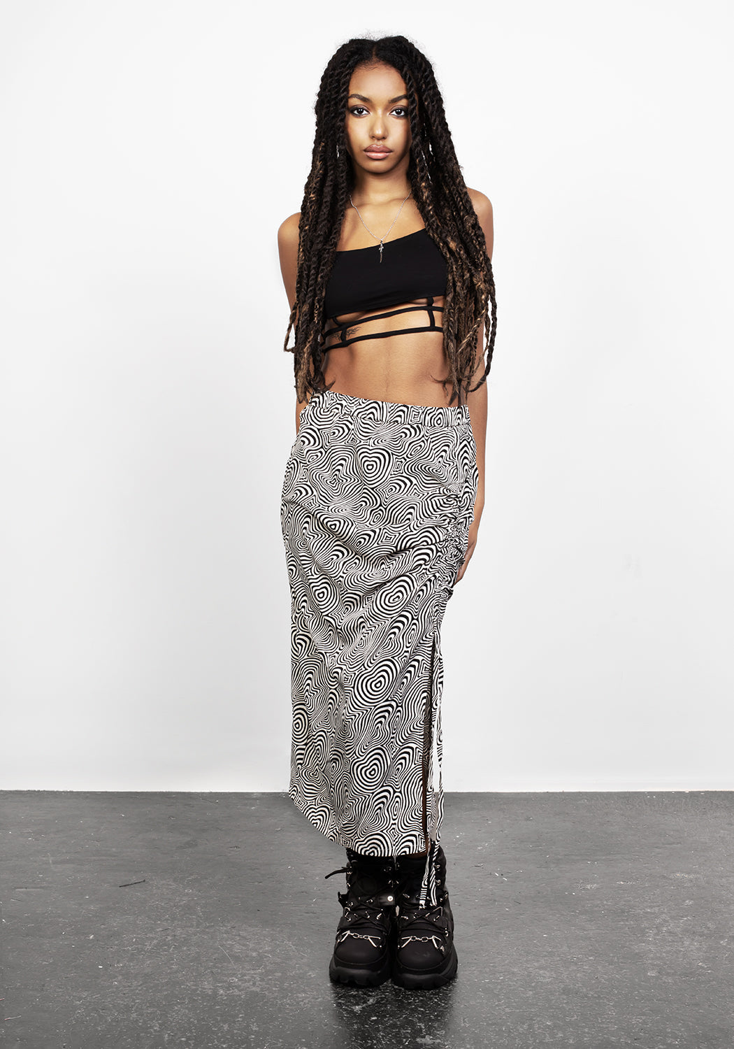 Ruched Midi Skirt with Side Split & Elastic Waist | Summers