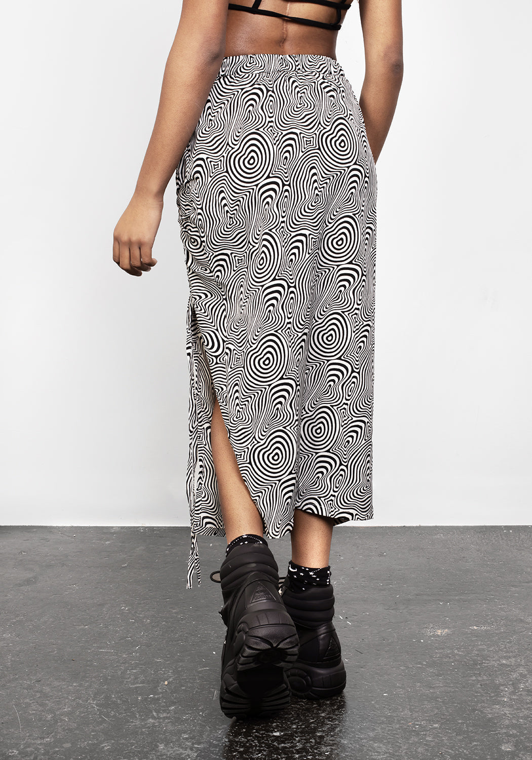 Ruched Midi Skirt with Side Split & Elastic Waist | Summers