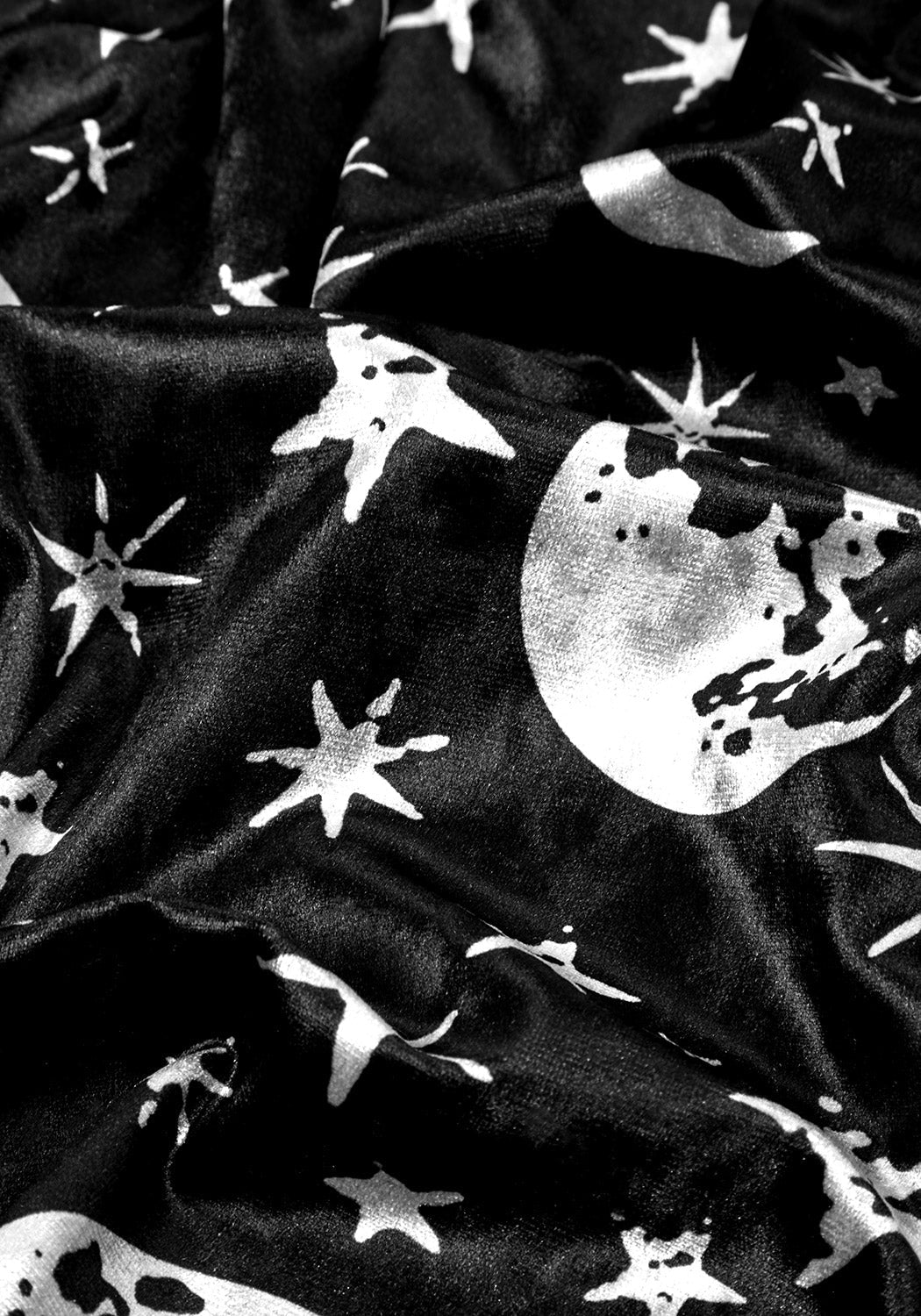 Black Velvet Crop Top with Star & Moon Print | Allnighter