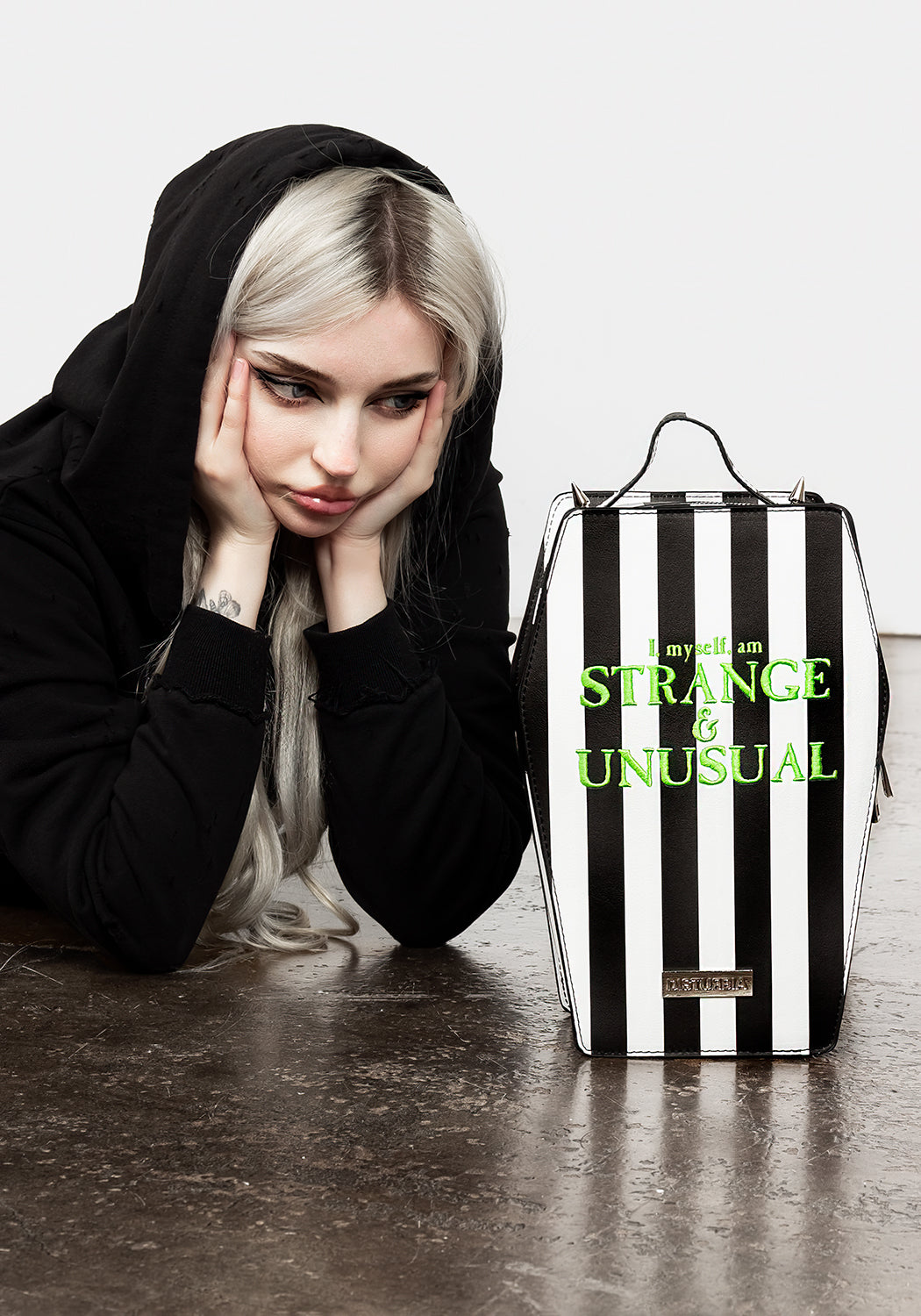 Gothic Coffin Backpack with Stripes & Studs | DEETZ