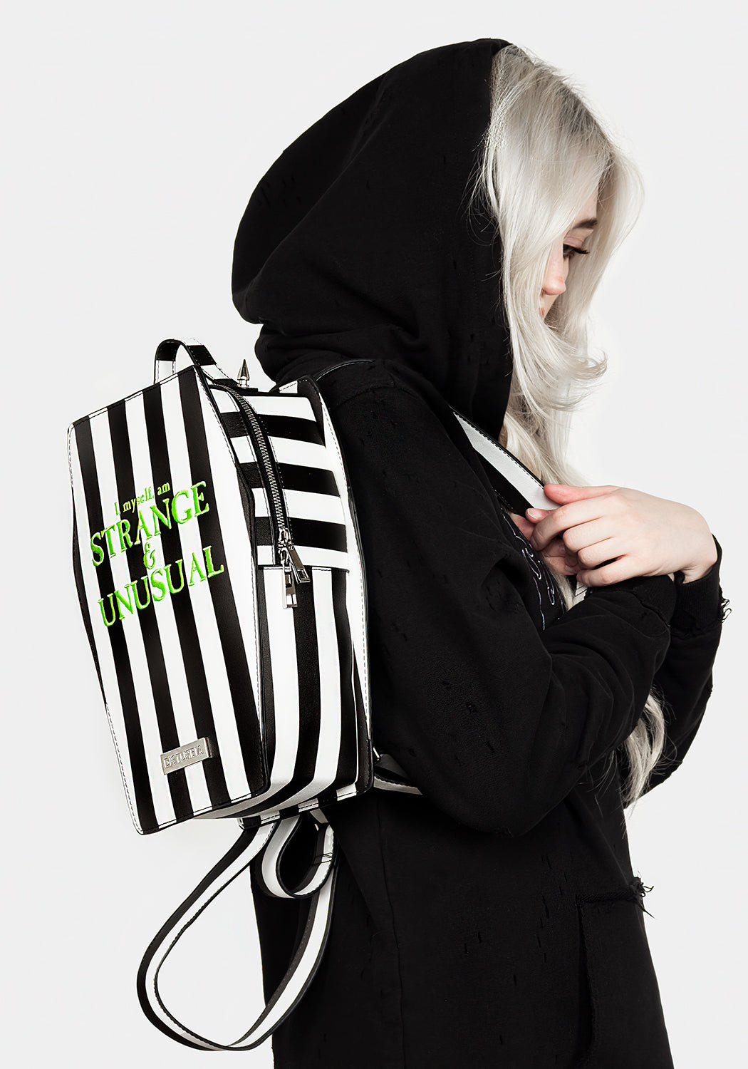 Gothic Coffin Backpack with Stripes & Studs | DEETZ