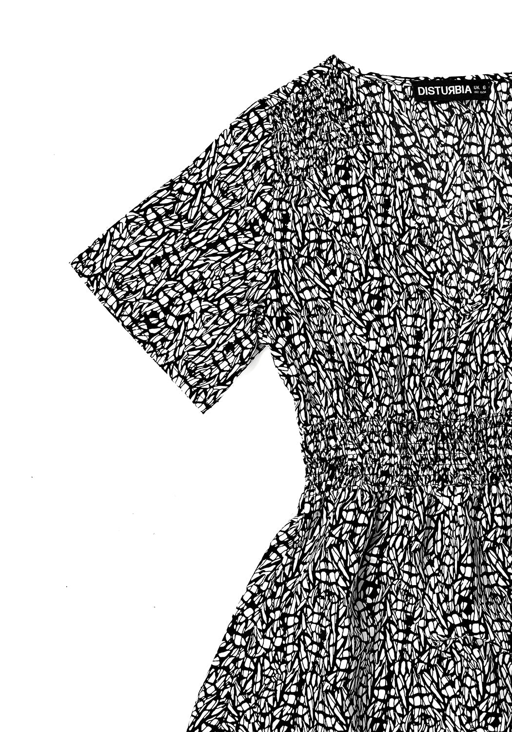 Monochrome Print Midi Dress with Elastic Waistband | Pippi