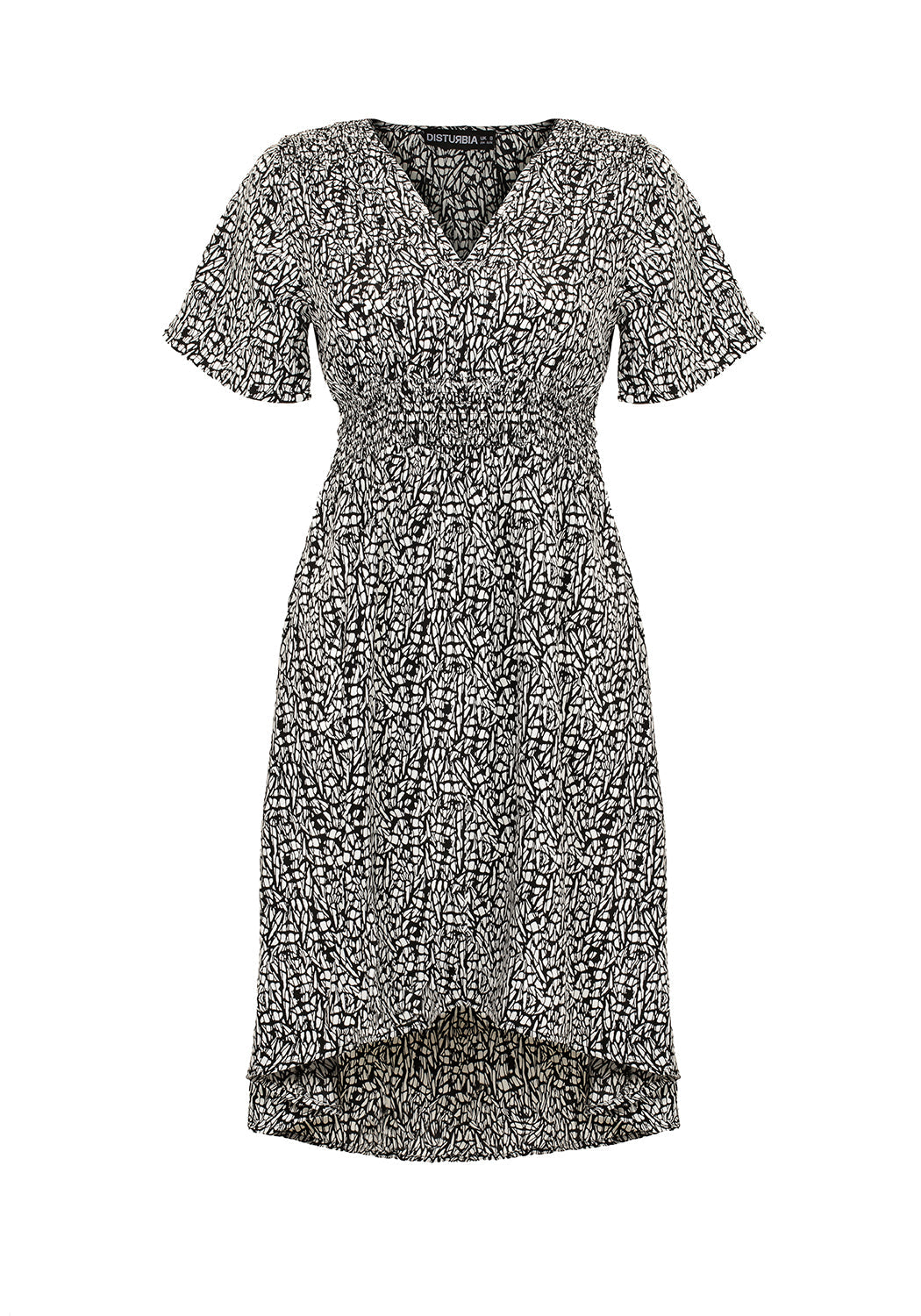Monochrome Print Midi Dress with Elastic Waistband | Pippi