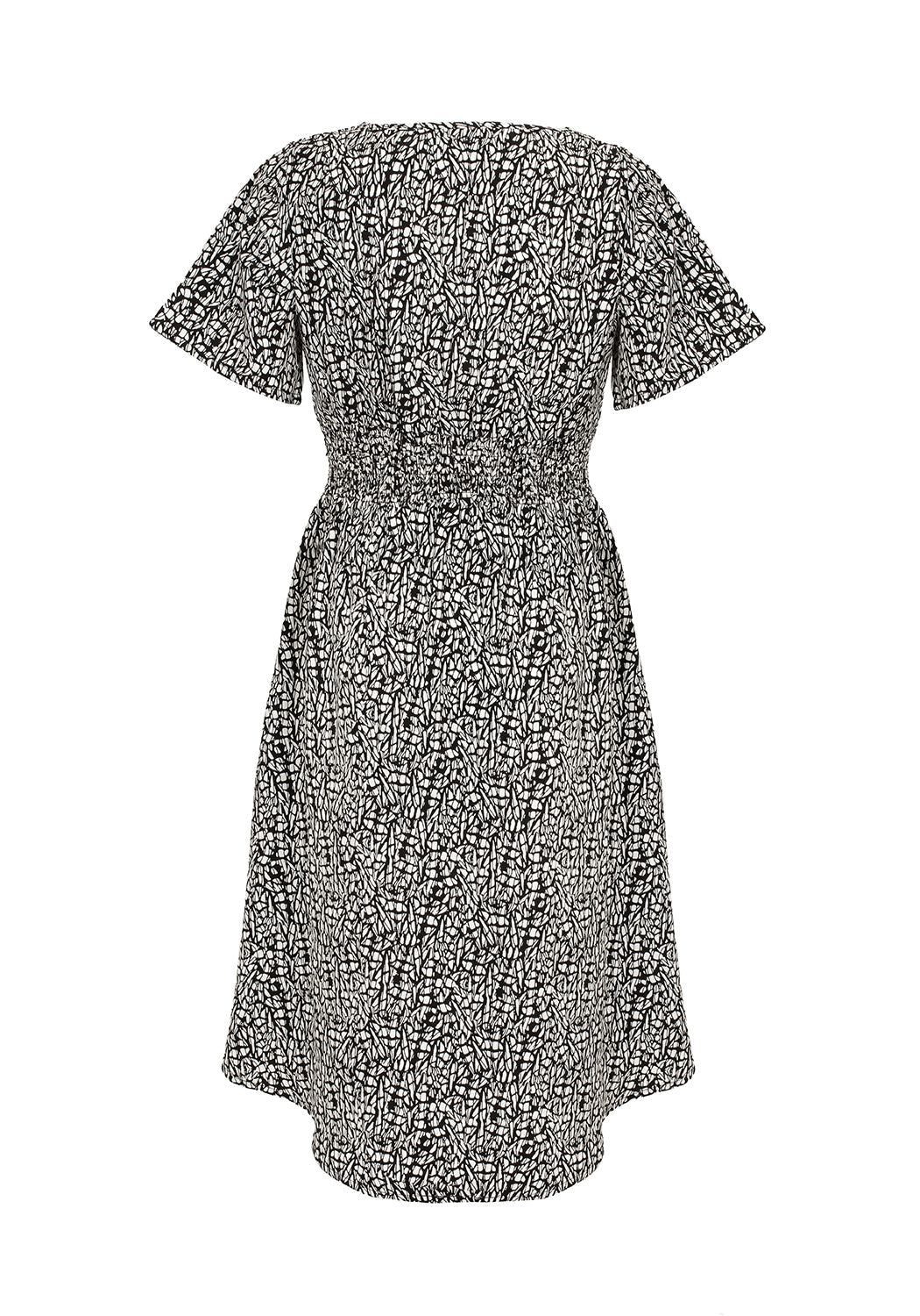 Monochrome Print Midi Dress with Elastic Waistband | Pippi