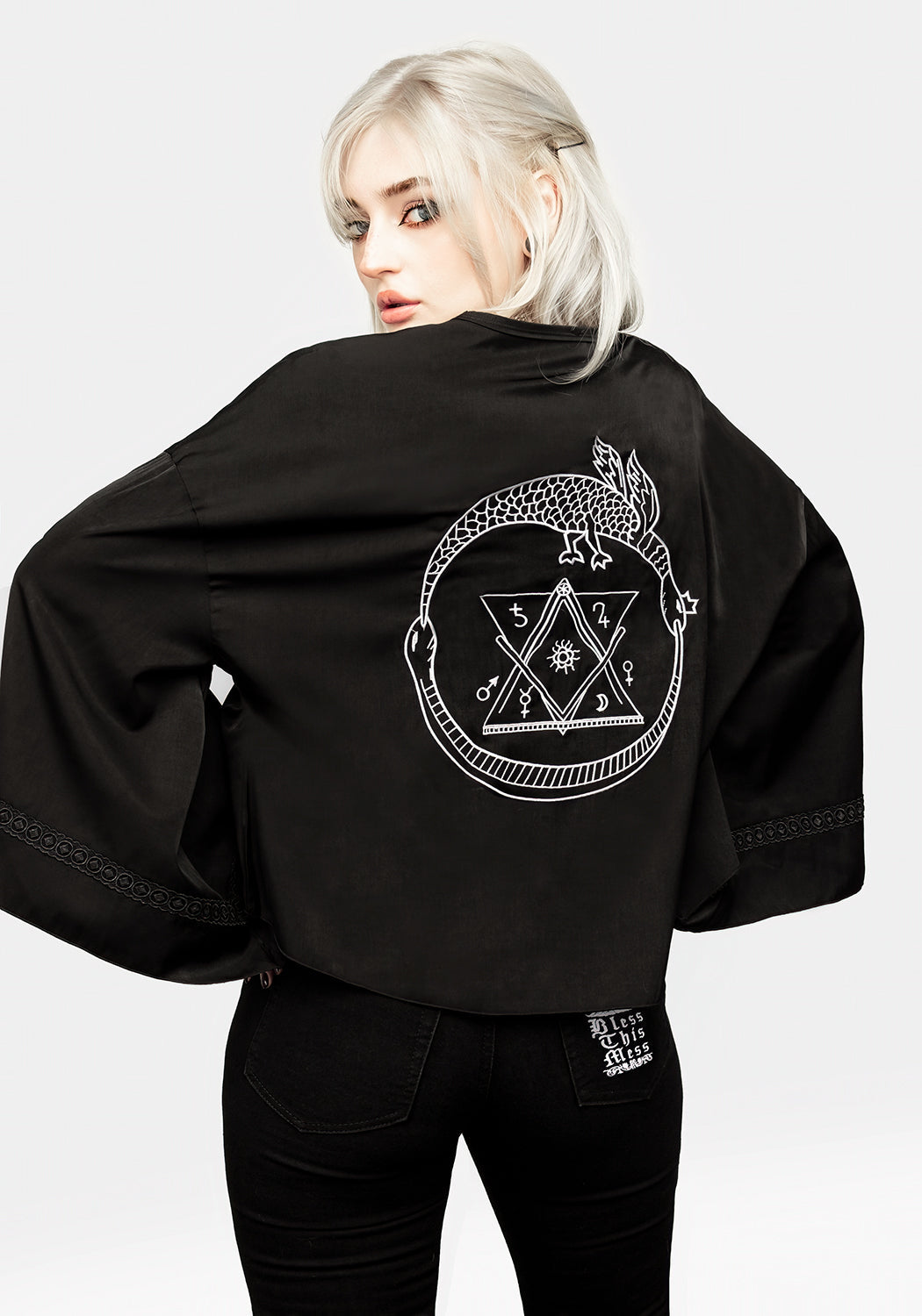 Embroidered Short Kimono with Loose Fit & Rope Tie | Alchemy