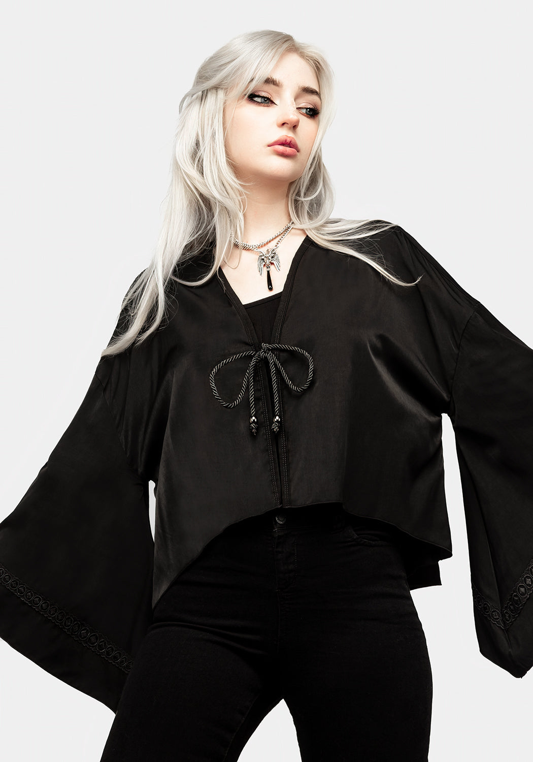 Embroidered Short Kimono with Loose Fit & Rope Tie | Alchemy