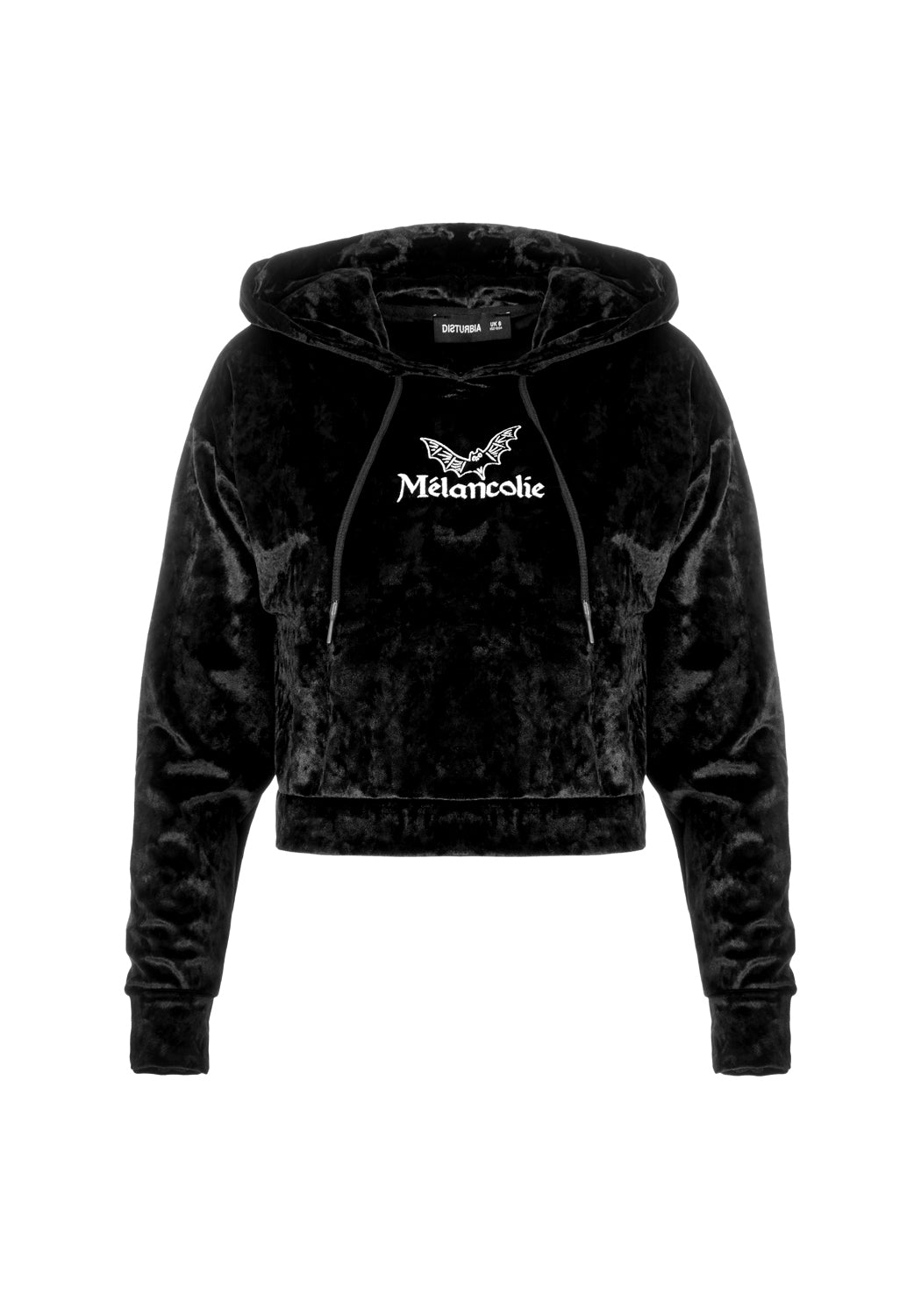 Black Velour Cropped Hoodie with Bat Embroidery | Sad Bat's Club