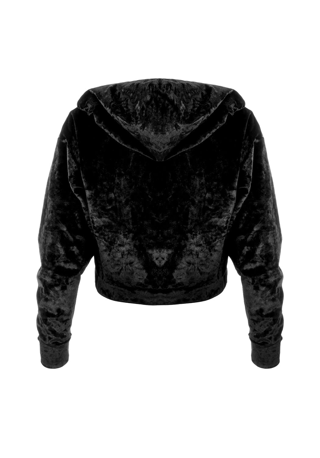 Black Velour Cropped Hoodie with Bat Embroidery | Sad Bat's Club