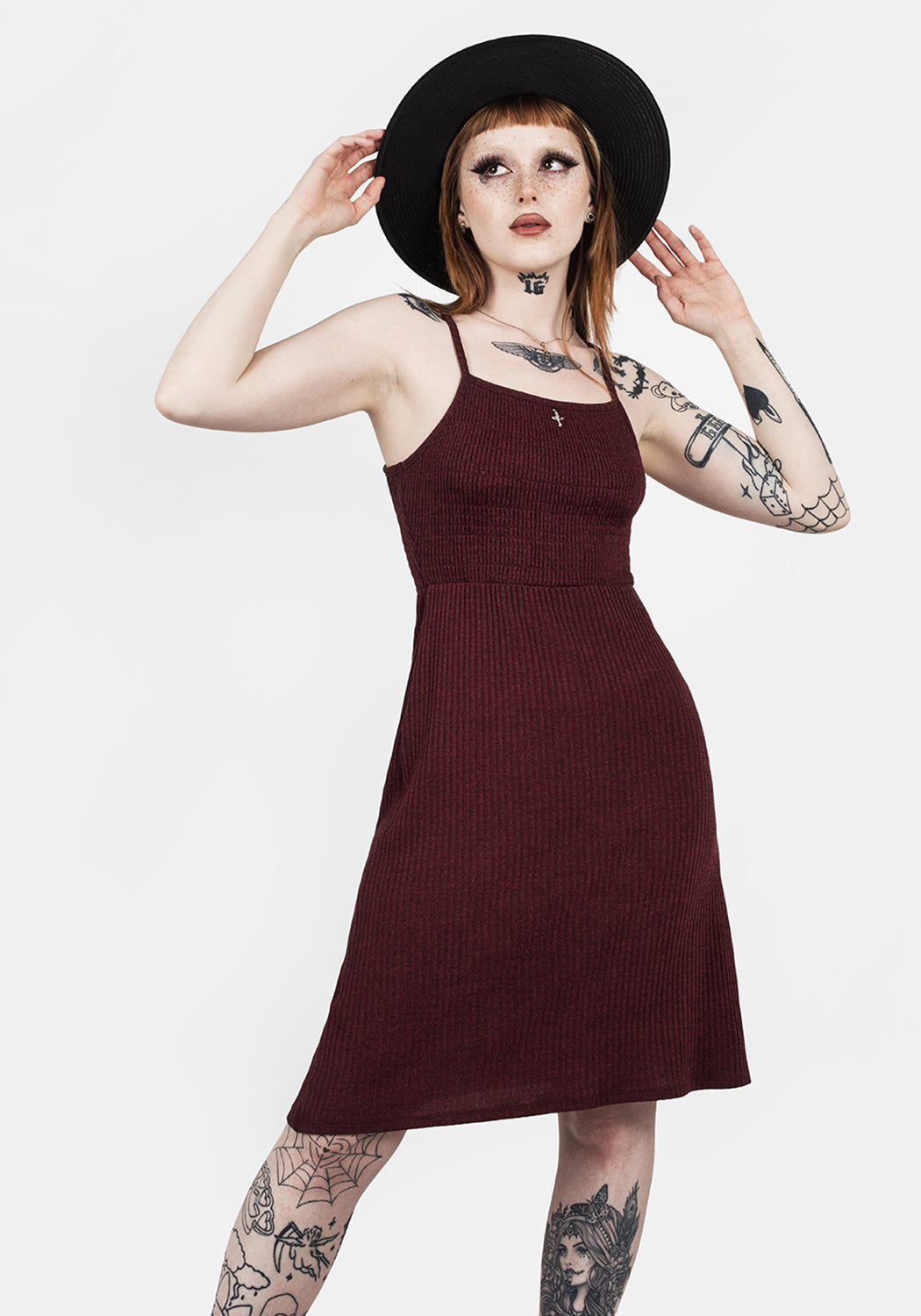 Elasticated Shirred Midi Dress with Square Neck | MUNDI