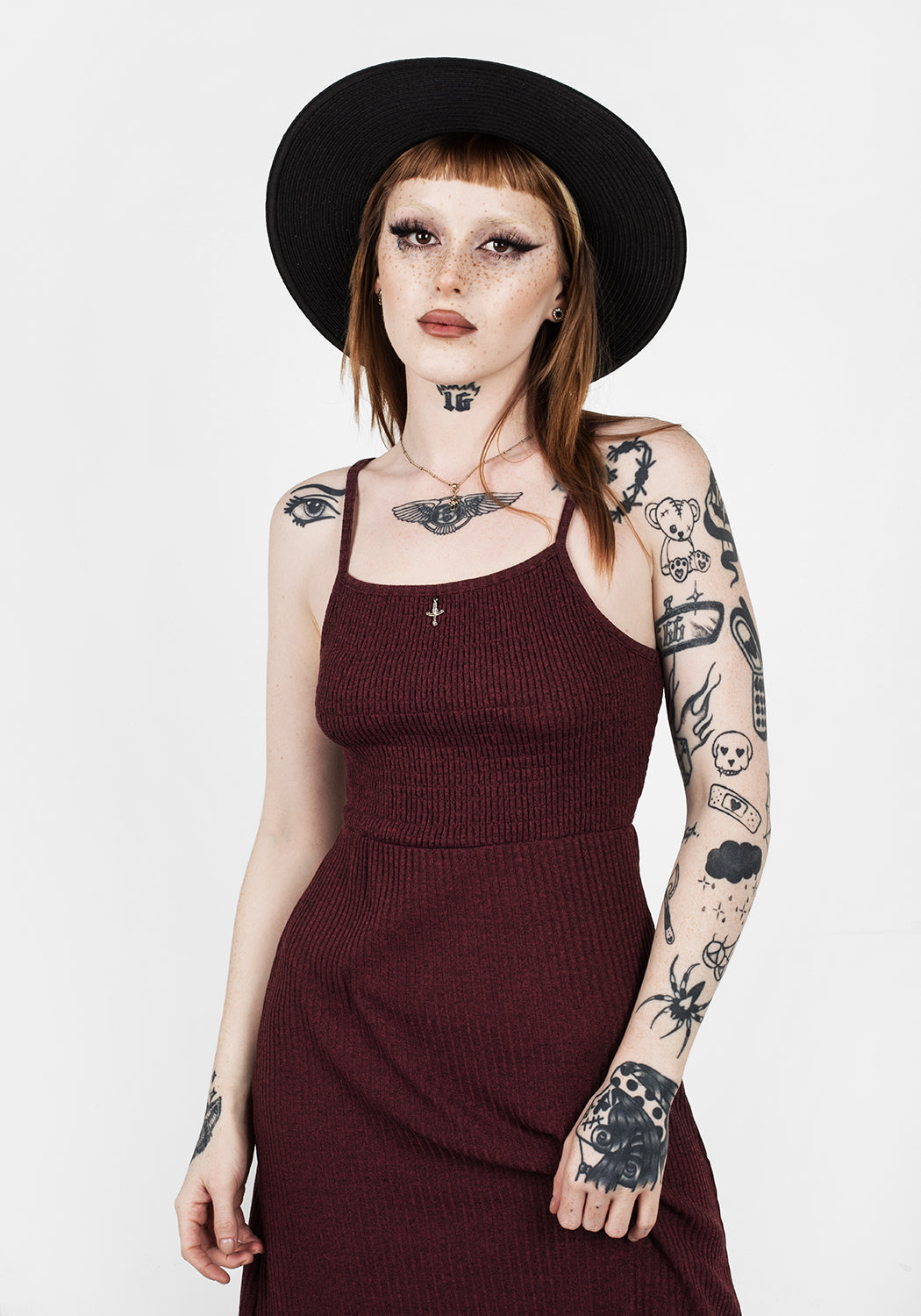 Elasticated Shirred Midi Dress with Square Neck | MUNDI