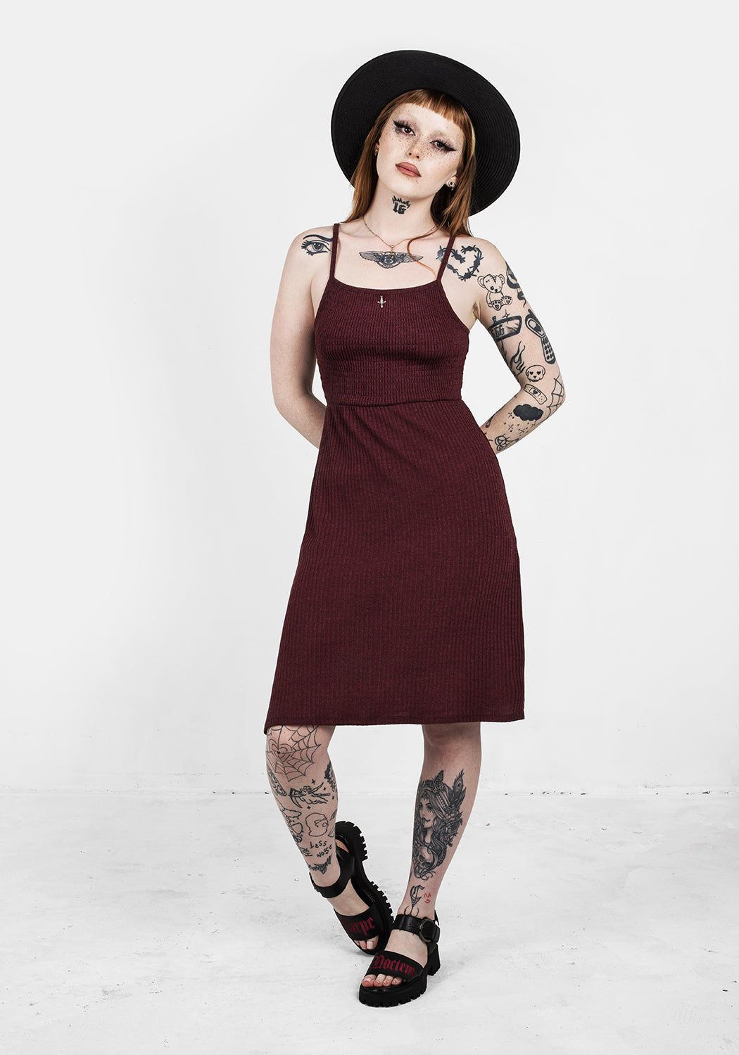 Elasticated Shirred Midi Dress with Square Neck | MUNDI