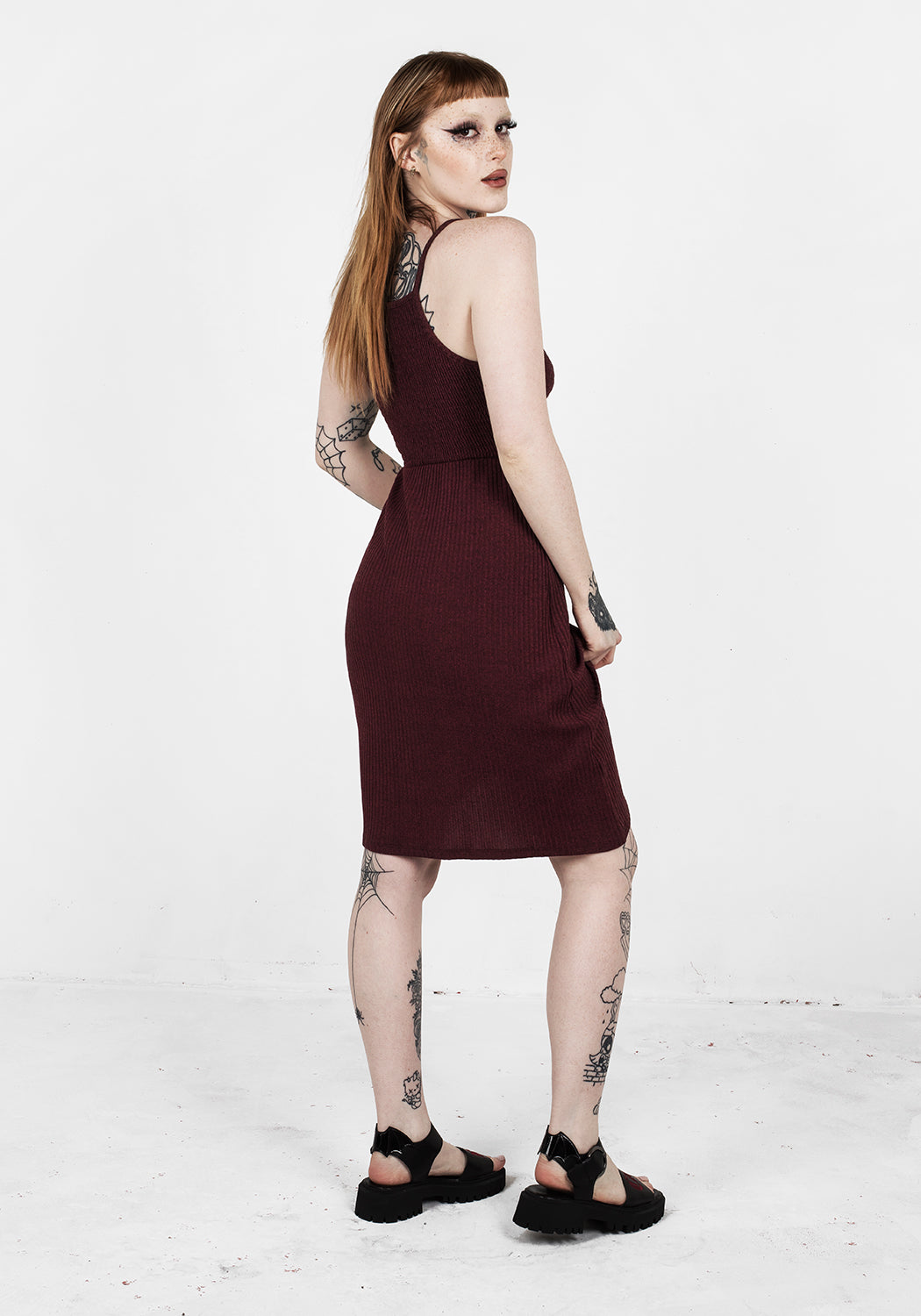 Elasticated Shirred Midi Dress with Square Neck | MUNDI