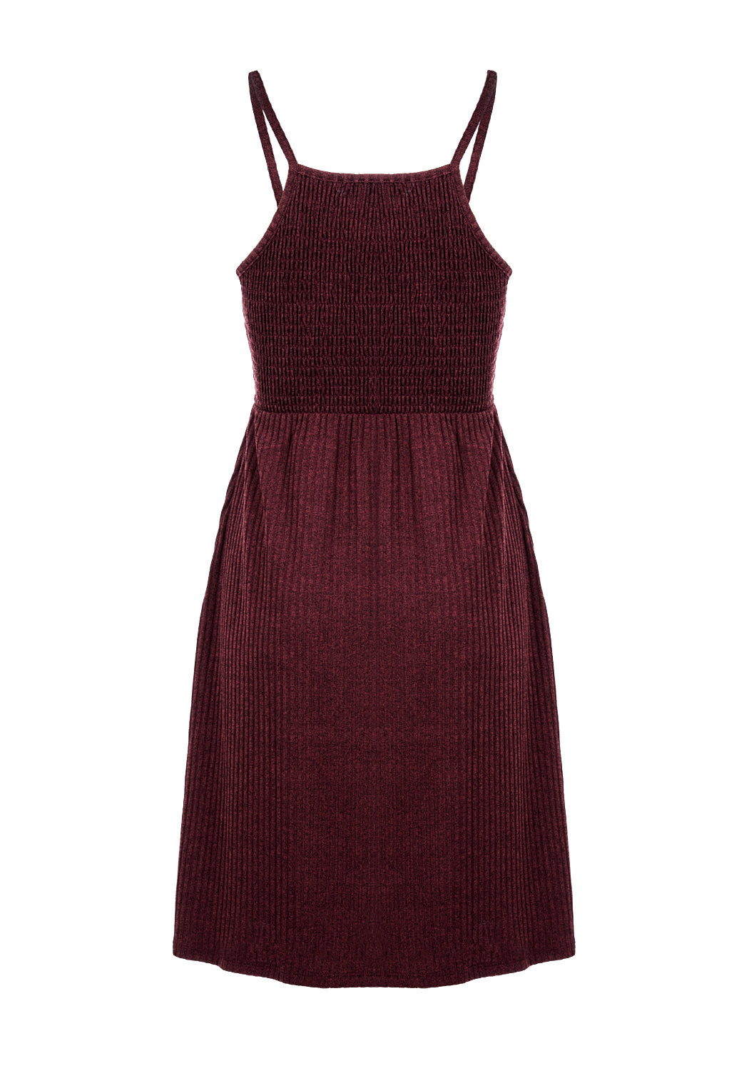 Elasticated Shirred Midi Dress with Square Neck | MUNDI