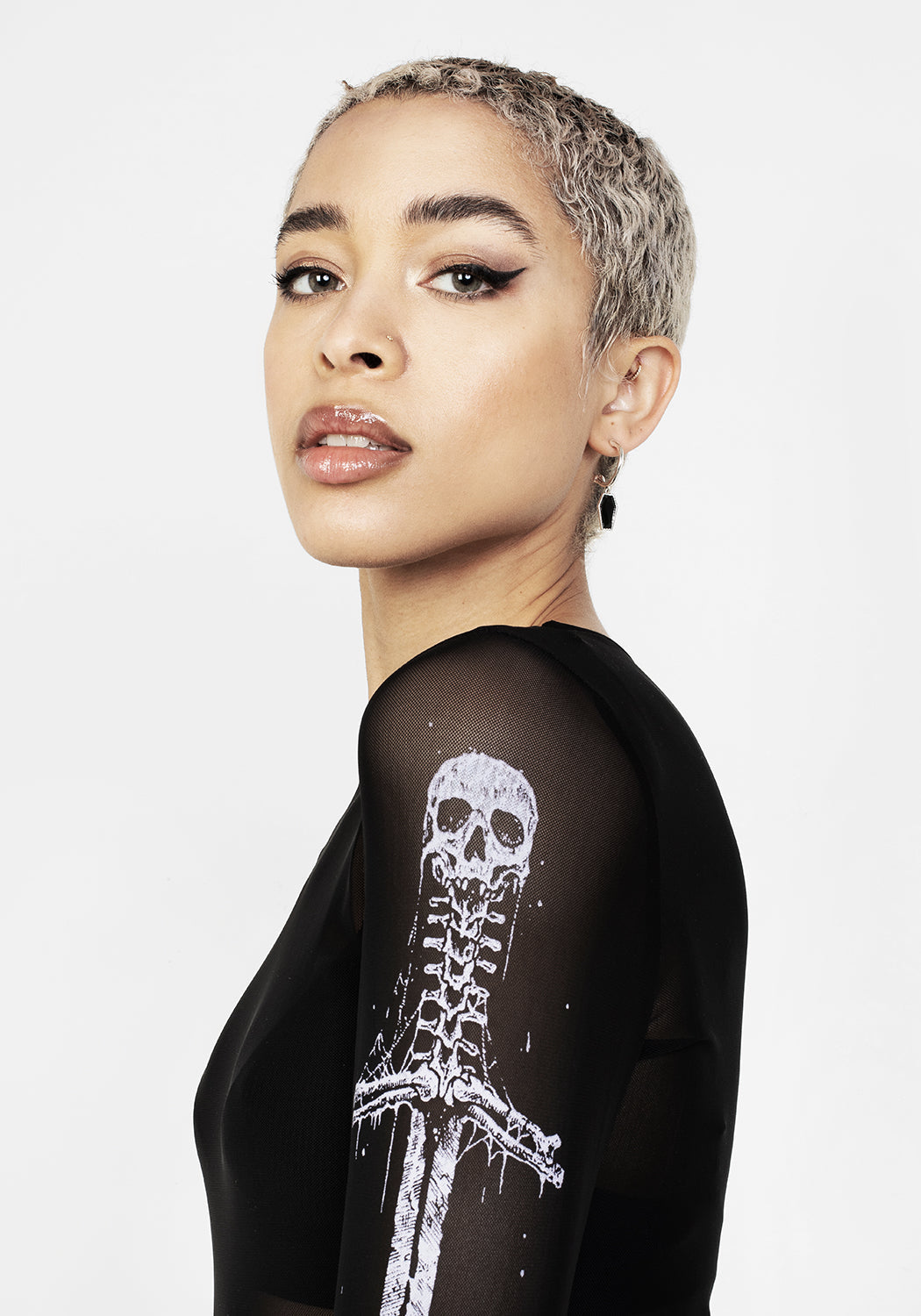 Long-Sleeve Mesh Bodysuit with Graphic Print | Disturbia x Mark Riddick
