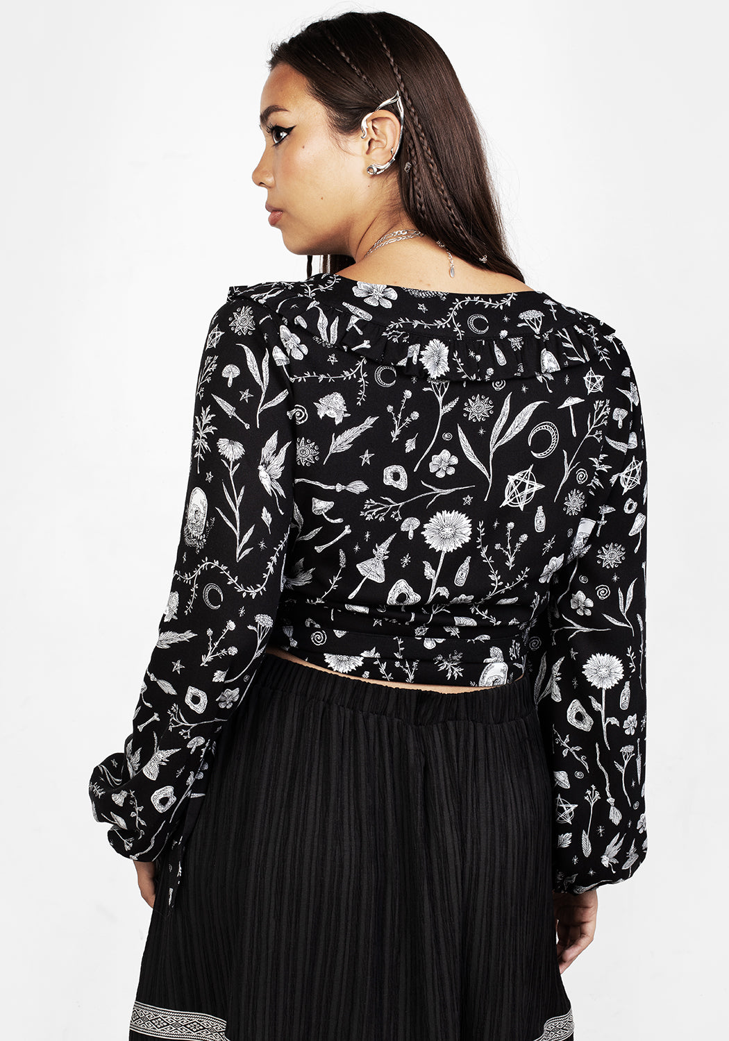 Wrap Top with Puffed Sleeves & V-Neck | Hedgewitch Floral Print